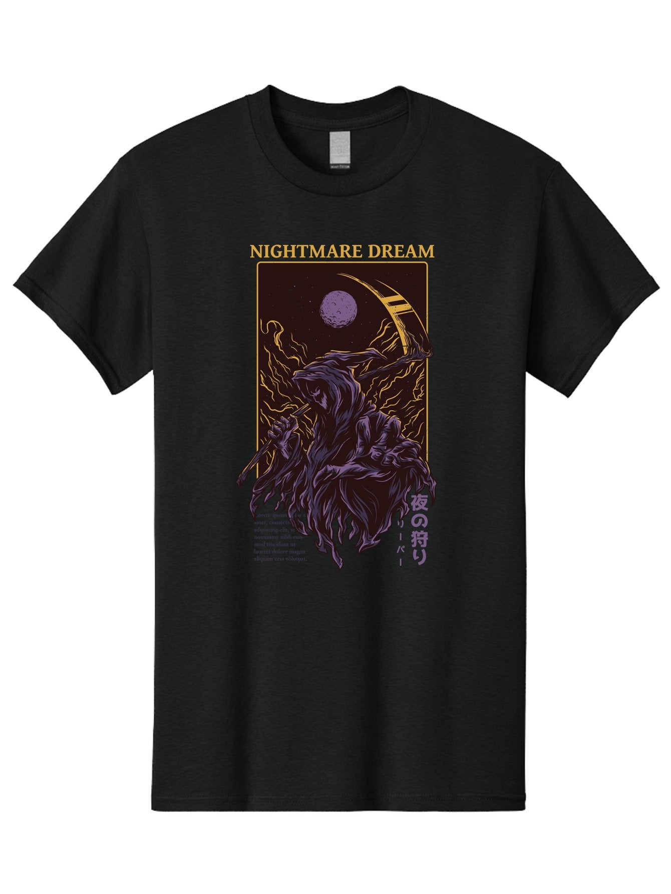 Nightmare Dream Men'S Graphic Tee, 100% Cotton, Comfortable Casual Summer Wear, Machine Washable, Grim Reaper Illustration, Nightmares And Dreams, Dark Fantasy, Purple And Gold, Mystical Night, Reaper With Scythe, Horror Elements, Aae534 7