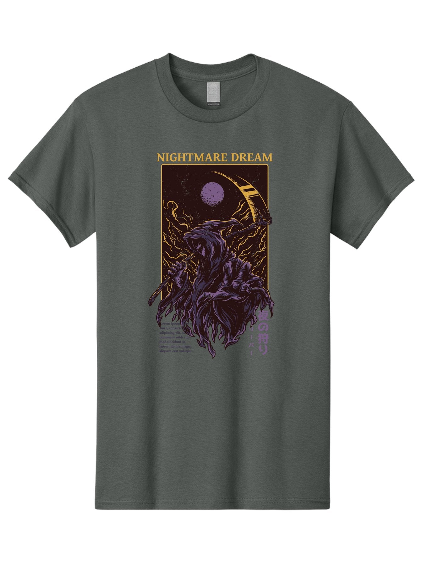 Nightmare Dream Men'S Graphic Tee, 100% Cotton, Comfortable Casual Summer Wear, Machine Washable, Grim Reaper Illustration, Nightmares And Dreams, Dark Fantasy, Purple And Gold, Mystical Night, Reaper With Scythe, Horror Elements, Aae534 11