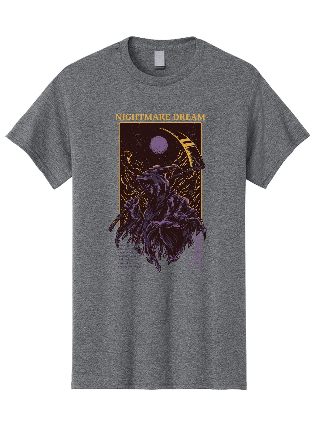 Nightmare Dream Men'S Graphic Tee, 100% Cotton, Comfortable Casual Summer Wear, Machine Washable, Grim Reaper Illustration, Nightmares And Dreams, Dark Fantasy, Purple And Gold, Mystical Night, Reaper With Scythe, Horror Elements, Aae534 5