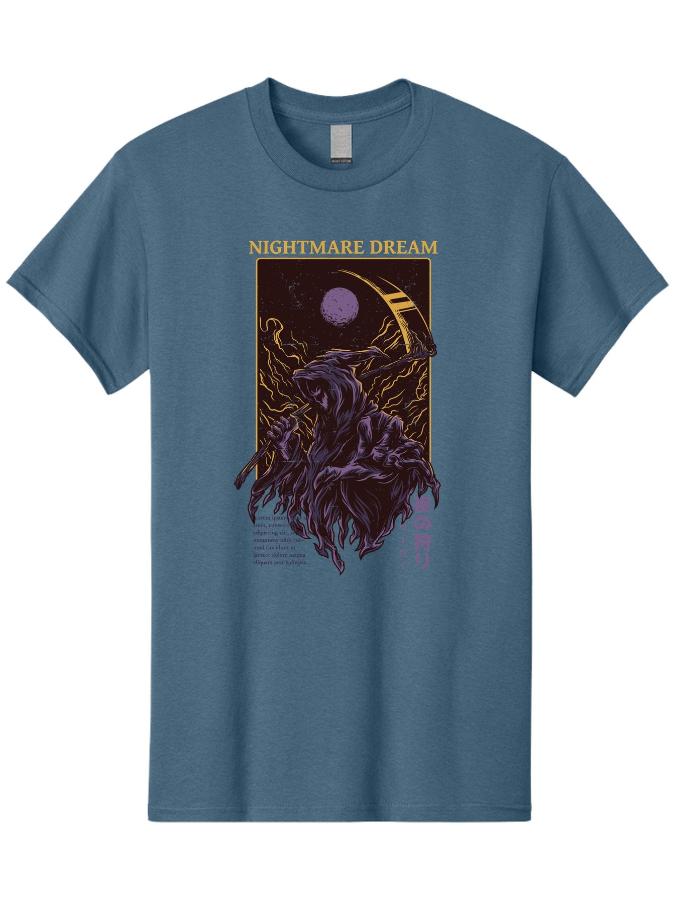 Nightmare Dream Men'S Graphic Tee, 100% Cotton, Comfortable Casual Summer Wear, Machine Washable, Grim Reaper Illustration, Nightmares And Dreams, Dark Fantasy, Purple And Gold, Mystical Night, Reaper With Scythe, Horror Elements, Aae534
