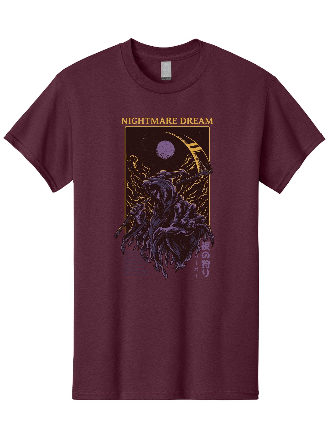 Nightmare Dream Men'S Graphic Tee, 100% Cotton, Comfortable Casual Summer Wear, Machine Washable, Grim Reaper Illustration, Nightmares And Dreams, Dark Fantasy, Purple And Gold, Mystical Night, Reaper With Scythe, Horror Elements, Aae534 15