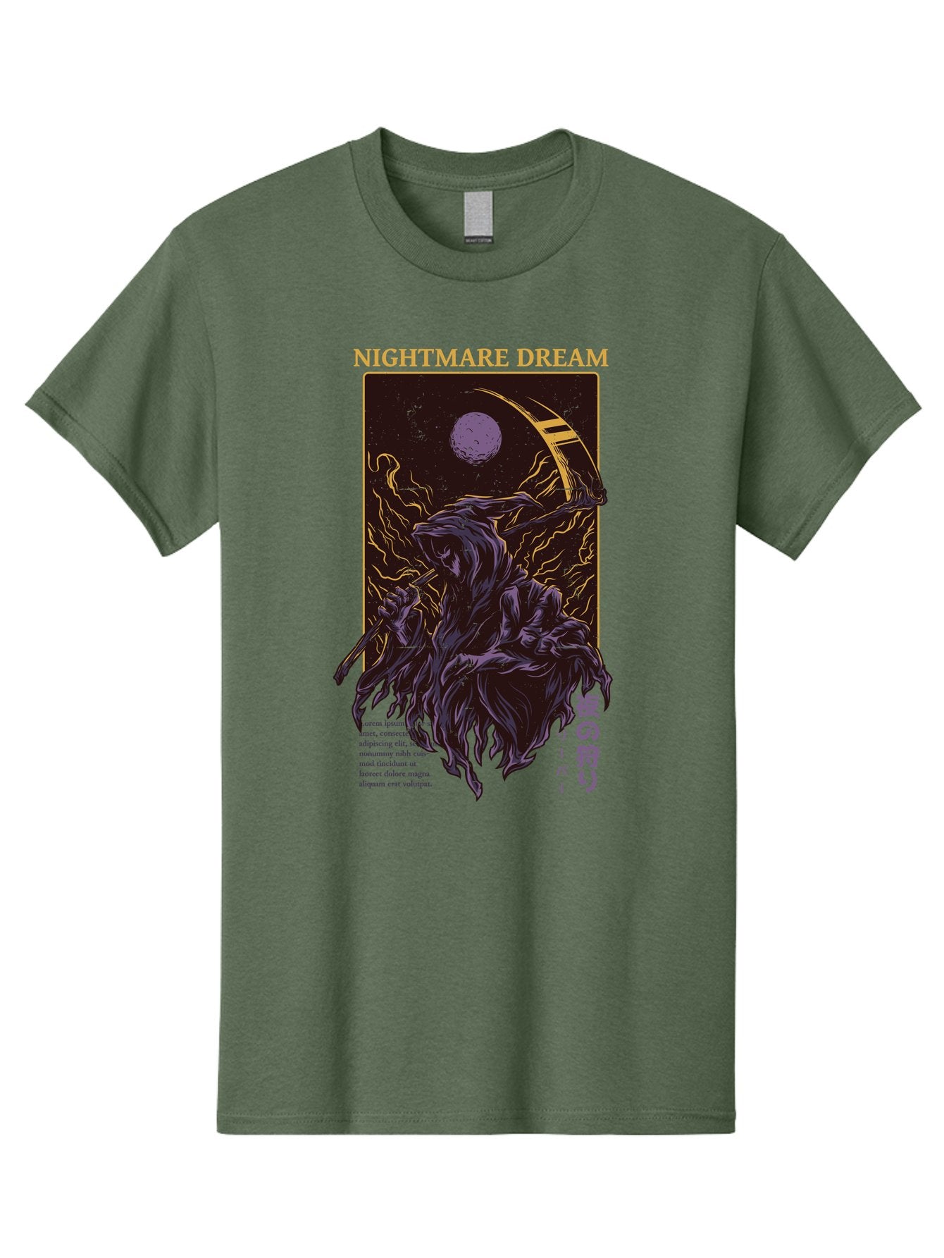 Nightmare Dream Men'S Graphic Tee, 100% Cotton, Comfortable Casual Summer Wear, Machine Washable, Grim Reaper Illustration, Nightmares And Dreams, Dark Fantasy, Purple And Gold, Mystical Night, Reaper With Scythe, Horror Elements, Aae534 14