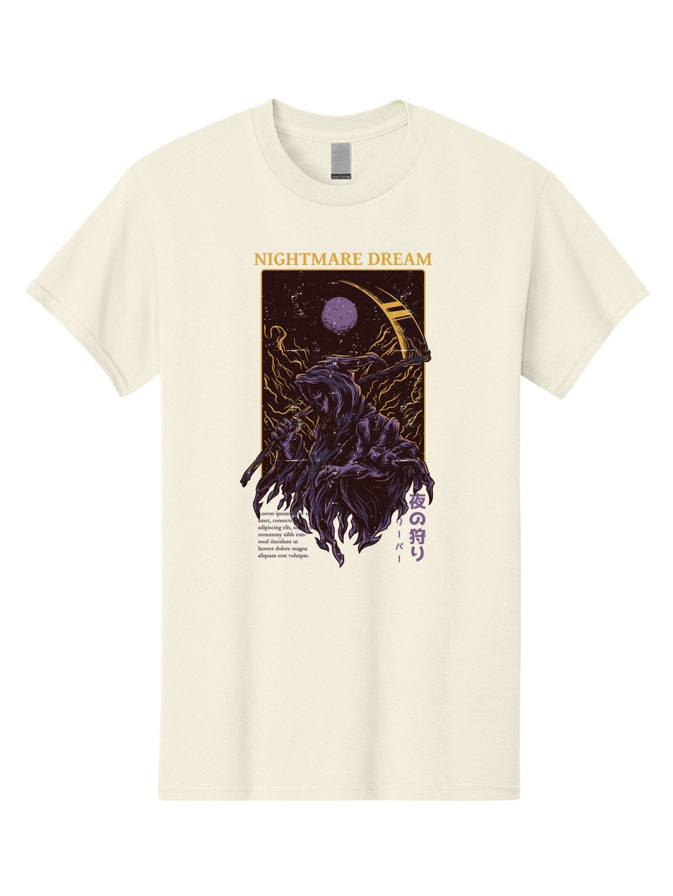 Nightmare Dream Men'S Graphic Tee, 100% Cotton, Comfortable Casual Summer Wear, Machine Washable, Grim Reaper Illustration, Nightmares And Dreams, Dark Fantasy, Purple And Gold, Mystical Night, Reaper With Scythe, Horror Elements, Aae534 8