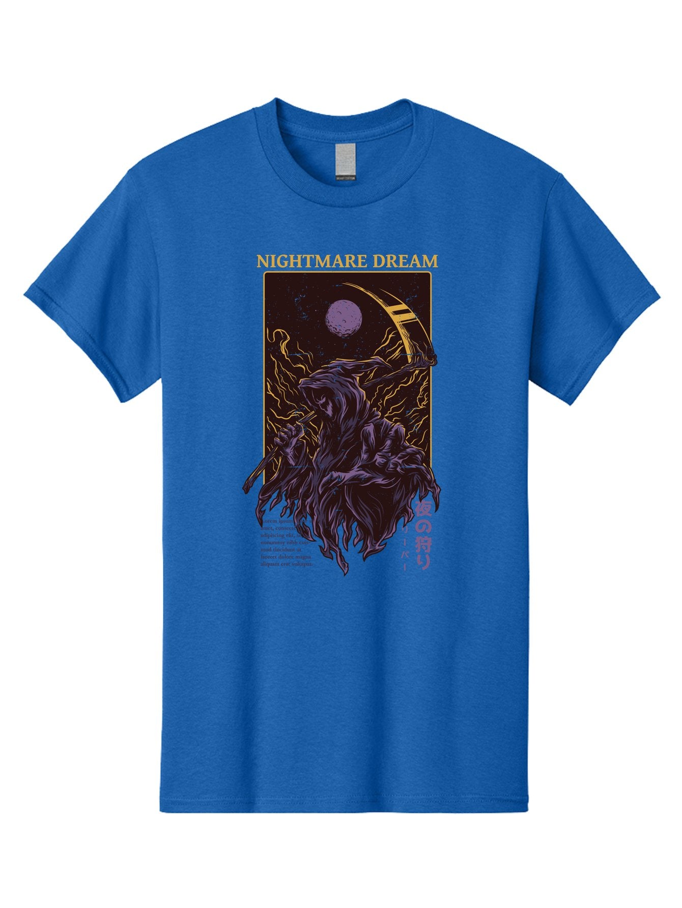 Nightmare Dream Men'S Graphic Tee, 100% Cotton, Comfortable Casual Summer Wear, Machine Washable, Grim Reaper Illustration, Nightmares And Dreams, Dark Fantasy, Purple And Gold, Mystical Night, Reaper With Scythe, Horror Elements, Aae534 12