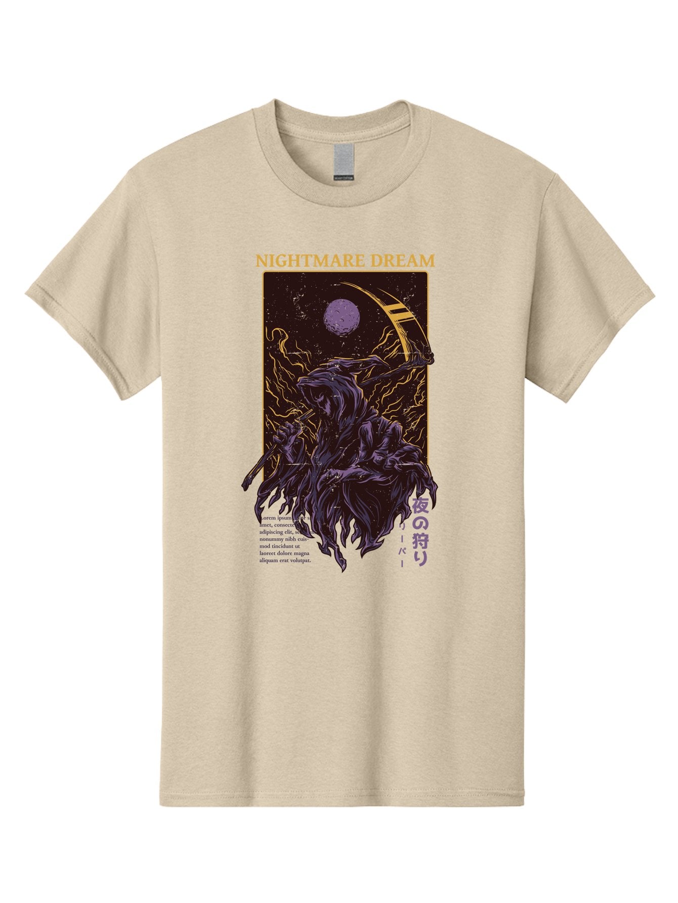 Nightmare Dream Men'S Graphic Tee, 100% Cotton, Comfortable Casual Summer Wear, Machine Washable, Grim Reaper Illustration, Nightmares And Dreams, Dark Fantasy, Purple And Gold, Mystical Night, Reaper With Scythe, Horror Elements, Aae534 13