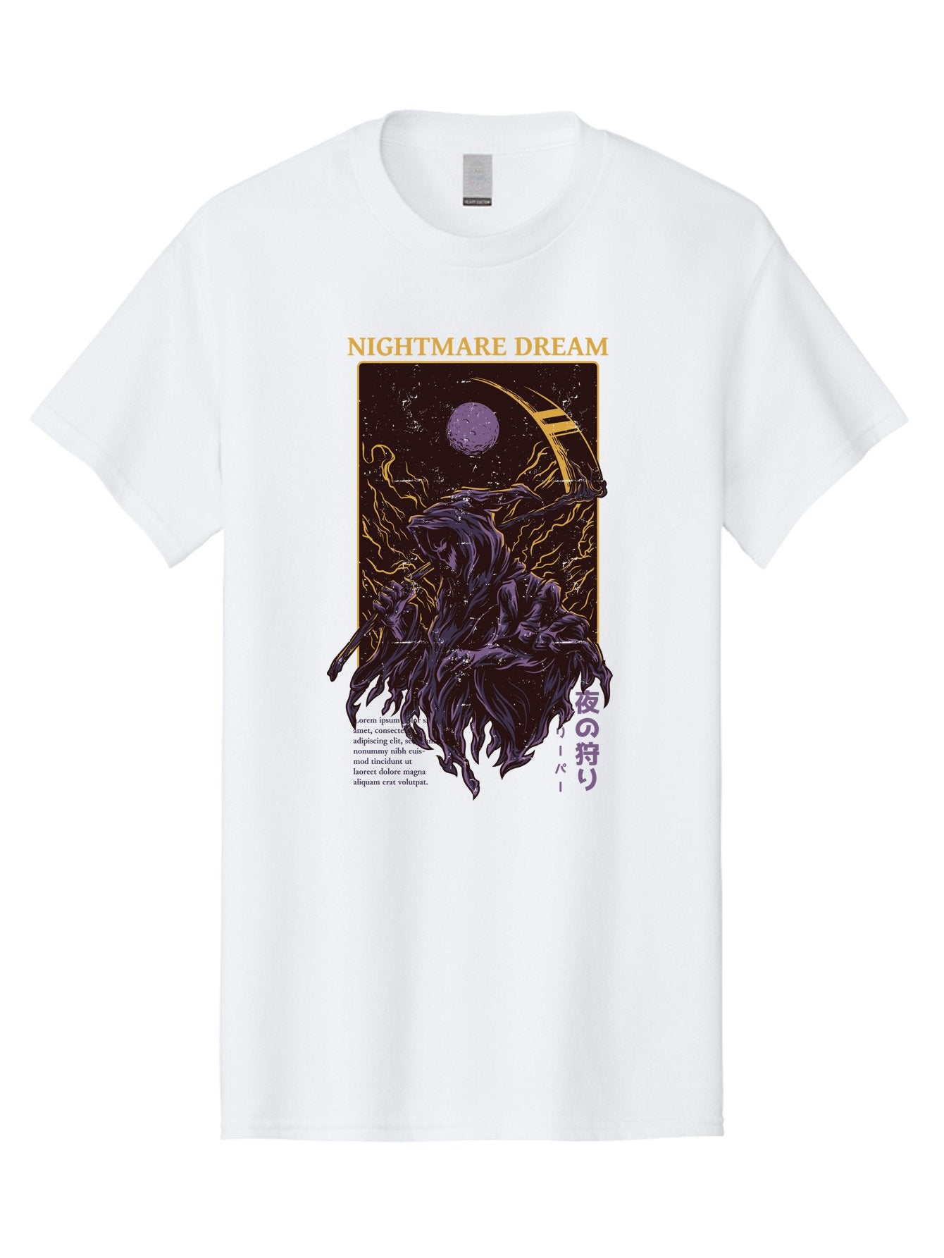 Nightmare Dream Men'S Graphic Tee, 100% Cotton, Comfortable Casual Summer Wear, Machine Washable, Grim Reaper Illustration, Nightmares And Dreams, Dark Fantasy, Purple And Gold, Mystical Night, Reaper With Scythe, Horror Elements, Aae534 3
