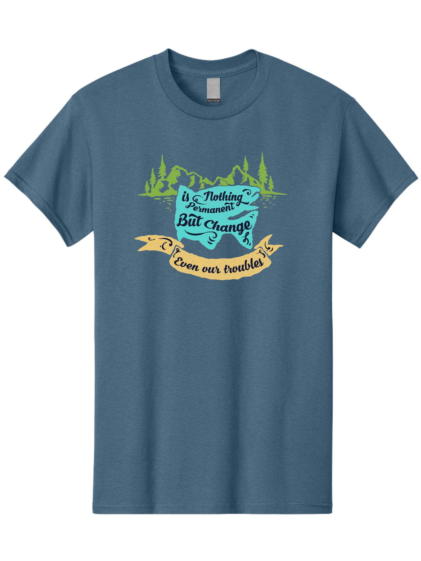 Nothing Is Permanent Men'S Graphic Tee, 100% Cotton, Comfortable Casual Summer Wear, Machine Washable, Inspirational Quote, Motivational Words, Change Is Life, Overcoming Troubles, Disney Magic, Wisdom, Positive Vibes, Cityscape, Aae544