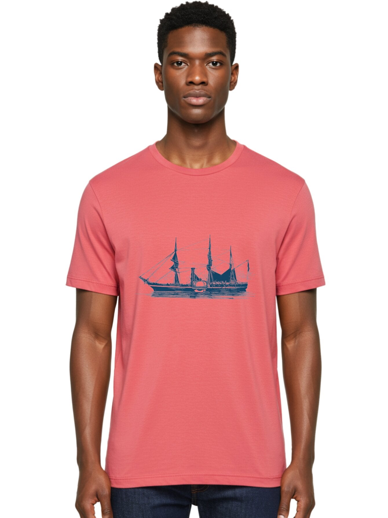 Ocean Ghost Ship Men'S Graphic Tee, 100% Cotton, Comfortable Casual Summer Wear, Machine Washable, Tall Ship Sailing, Historical Sailing Vessel, Nautical Scene, Classic Boat, Maritime Heritage, Vintage Sailing Ship, Ocean Liner, Tall Masts Aae546 23