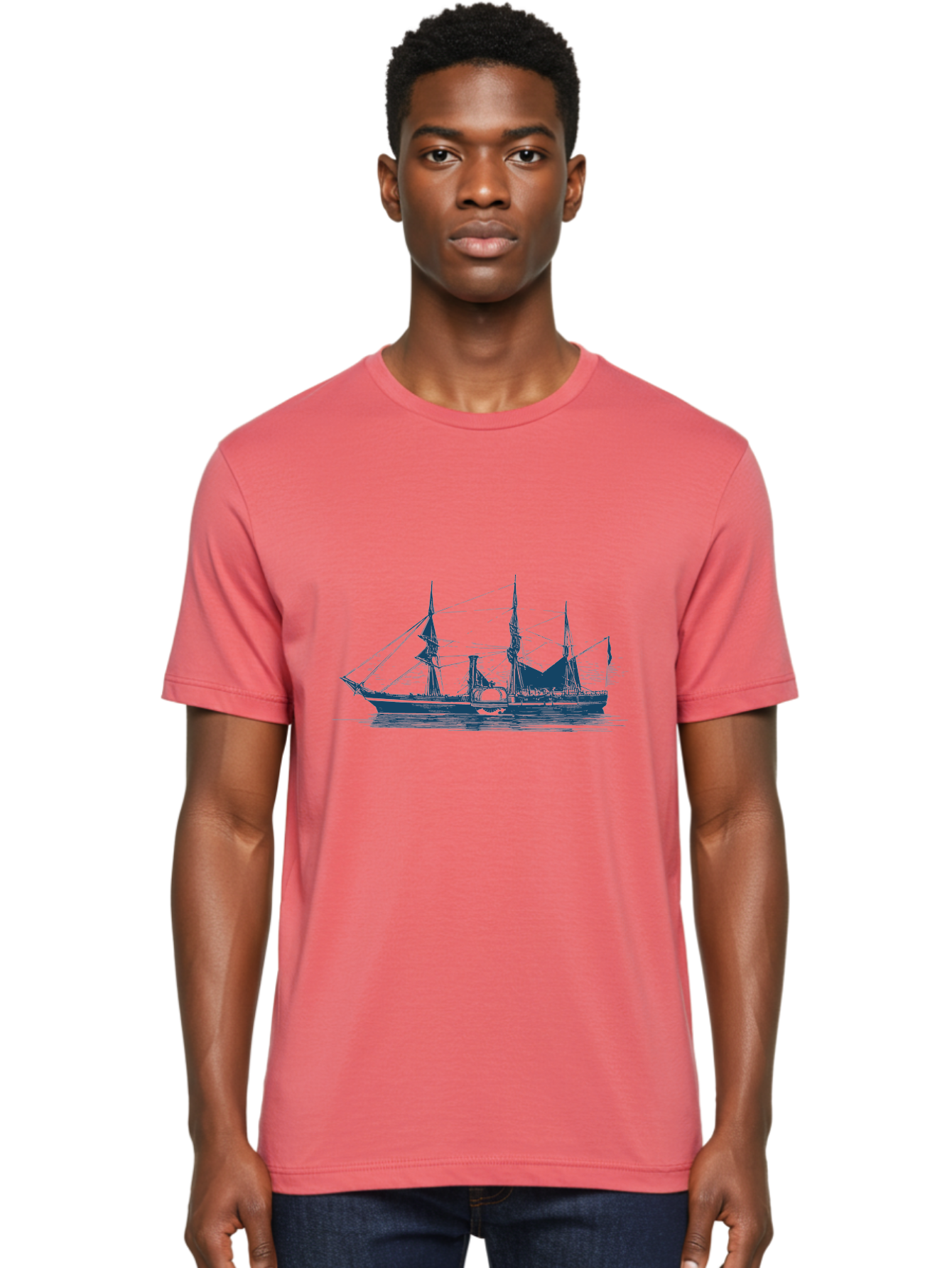 Ocean Ghost Ship Men'S Graphic Tee, 100% Cotton, Comfortable Casual Summer Wear, Machine Washable, Tall Ship Sailing, Historical Sailing Vessel, Nautical Scene, Classic Boat, Maritime Heritage, Vintage Sailing Ship, Ocean Liner, Tall Masts Aae546 6
