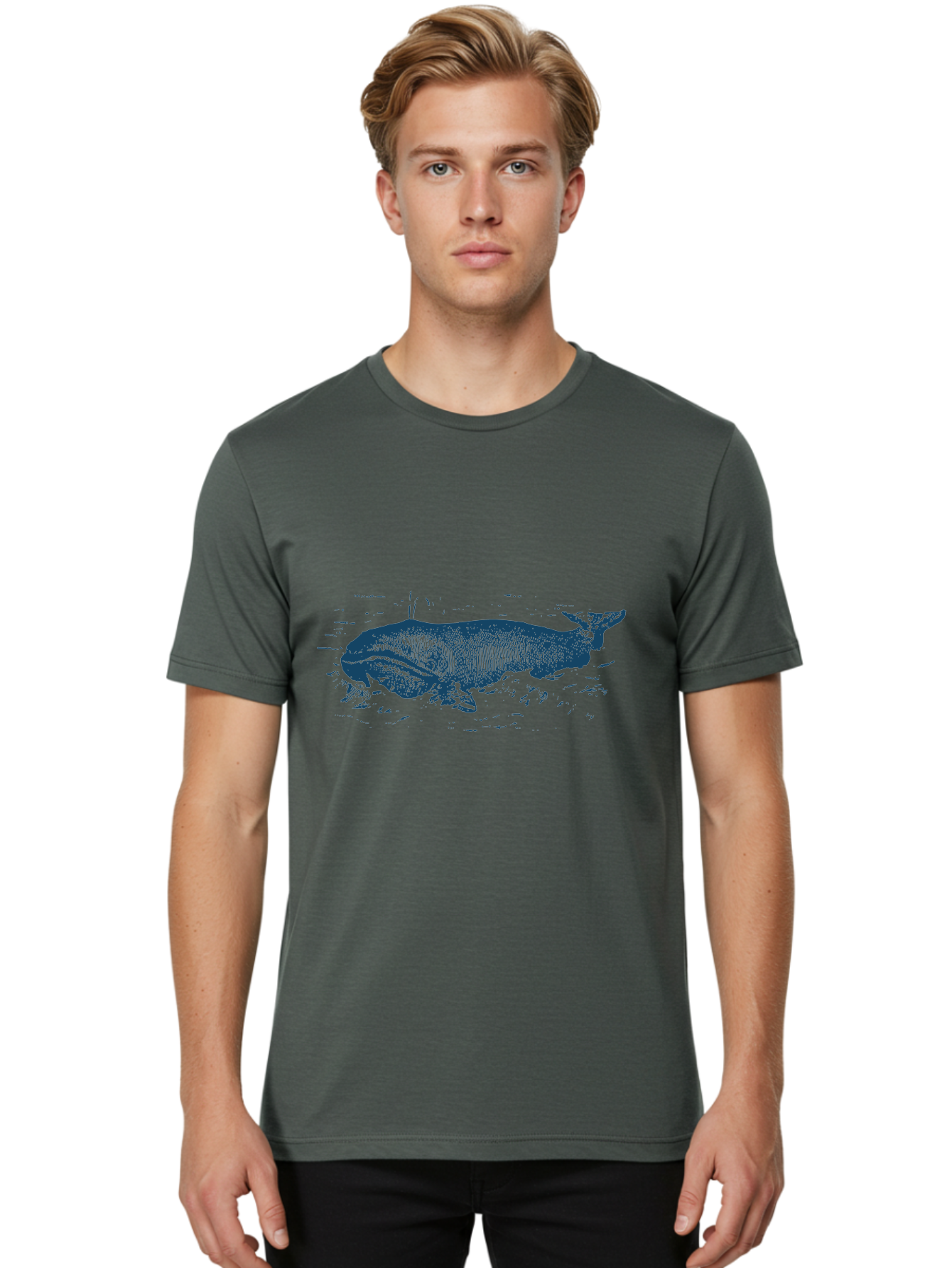 Ocean Soul Men'S Graphic Tee, 100% Cotton, Comfortable Casual Summer Wear, Machine Washable, Whale In Water, Marine Life, Ocean Creature, Aquatic Mammal, Large Sea Animal, Wildlife Illustration, Monochrome Art Aae548 22