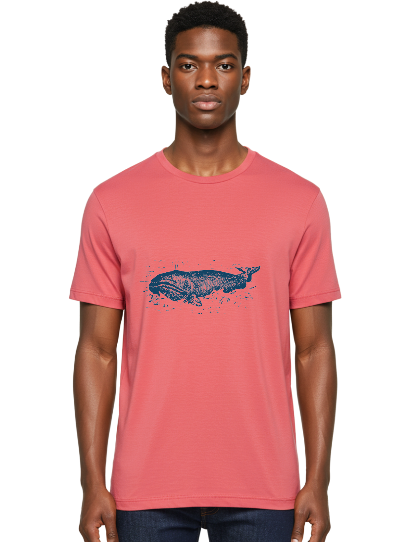 Ocean Soul Men'S Graphic Tee, 100% Cotton, Comfortable Casual Summer Wear, Machine Washable, Whale In Water, Marine Life, Ocean Creature, Aquatic Mammal, Large Sea Animal, Wildlife Illustration, Monochrome Art Aae548 26
