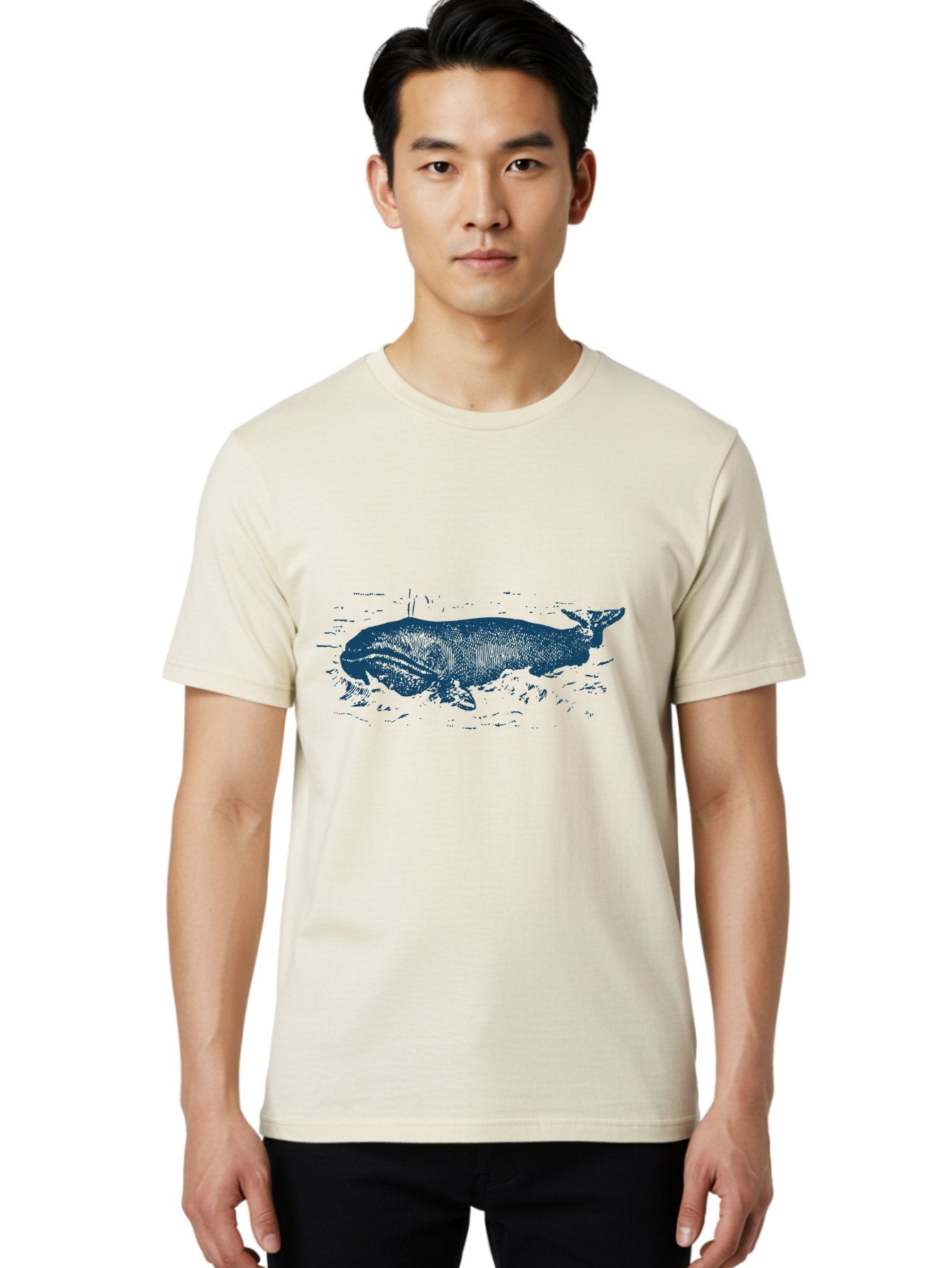 Ocean Soul Men'S Graphic Tee, 100% Cotton, Comfortable Casual Summer Wear, Machine Washable, Whale In Water, Marine Life, Ocean Creature, Aquatic Mammal, Large Sea Animal, Wildlife Illustration, Monochrome Art Aae548 30