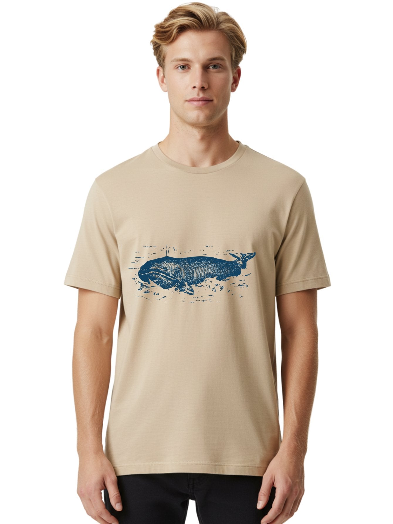 Ocean Soul Men'S Graphic Tee, 100% Cotton, Comfortable Casual Summer Wear, Machine Washable, Whale In Water, Marine Life, Ocean Creature, Aquatic Mammal, Large Sea Animal, Wildlife Illustration, Monochrome Art Aae548 20