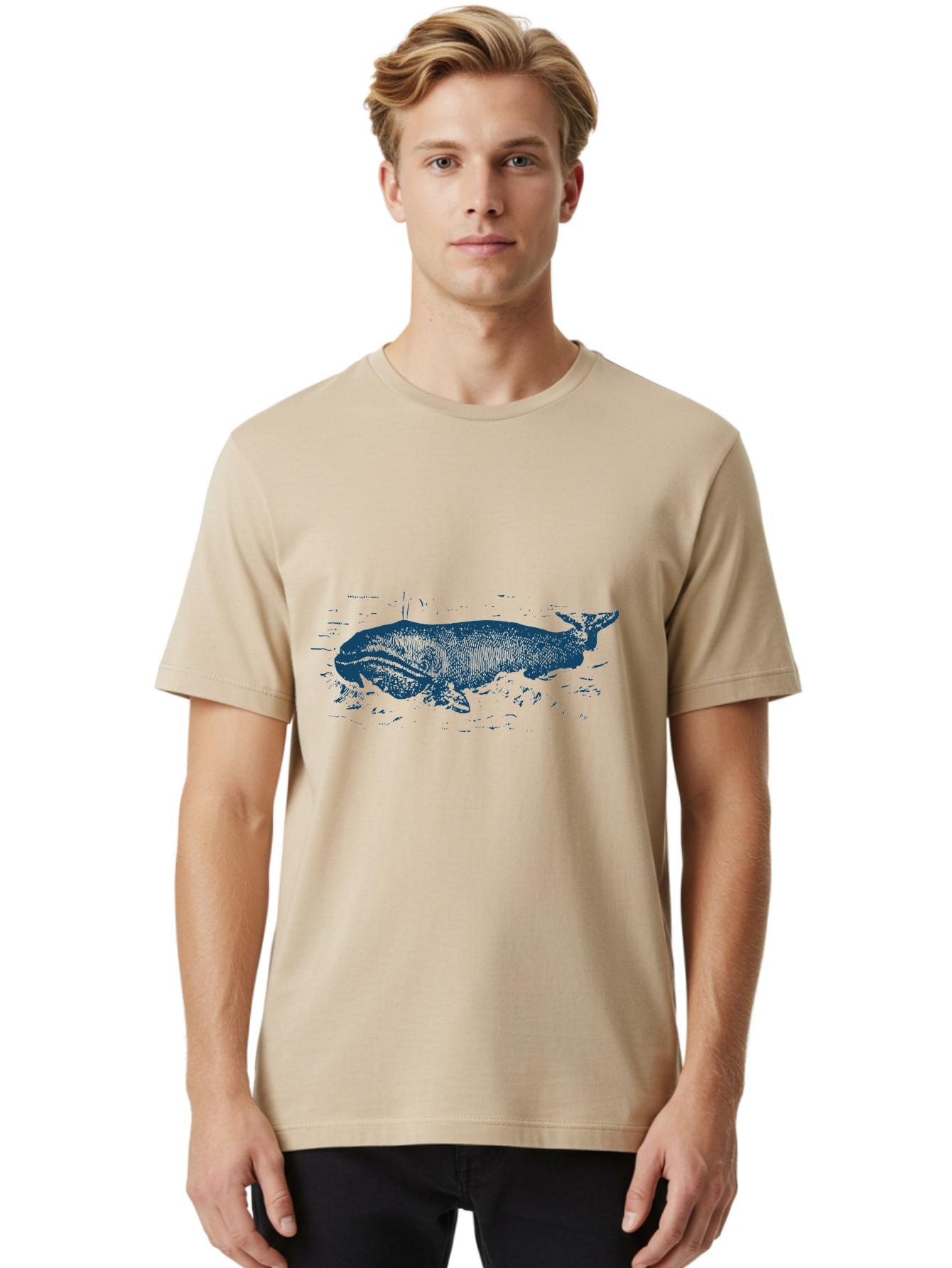 Ocean Soul Men'S Graphic Tee, 100% Cotton, Comfortable Casual Summer Wear, Machine Washable, Whale In Water, Marine Life, Ocean Creature, Aquatic Mammal, Large Sea Animal, Wildlife Illustration, Monochrome Art Aae548 10