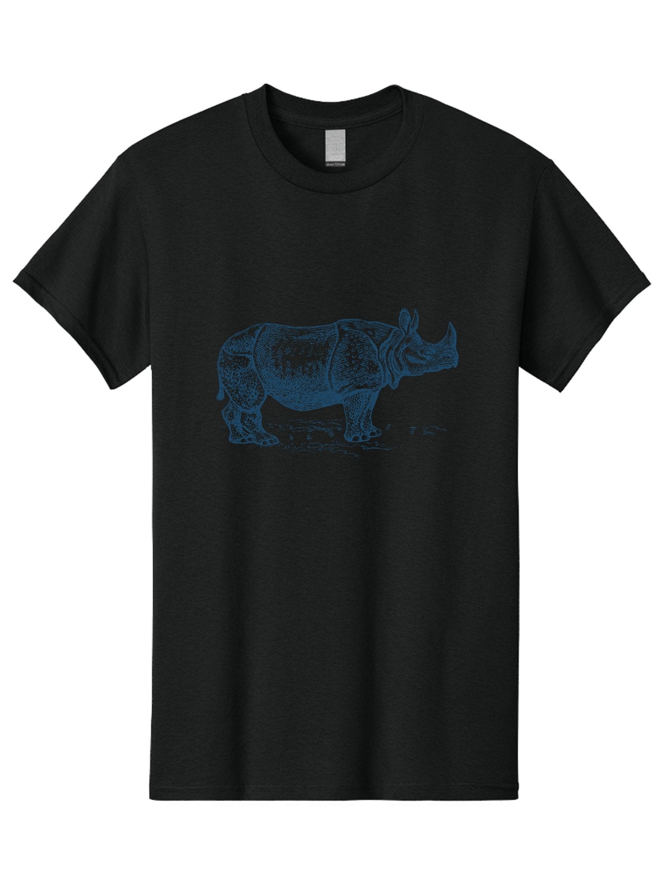 Old School Rhino Art Men'S Graphic Tee, 100% Cotton, Comfortable Casual Summer Wear, Machine Washable, Rhinoceros Illustration, Wildlife Art, Animal Portrait, Detailed Drawing, Horned Creature, Sketch Style, Exotic Animal, Wild Nature Aae555