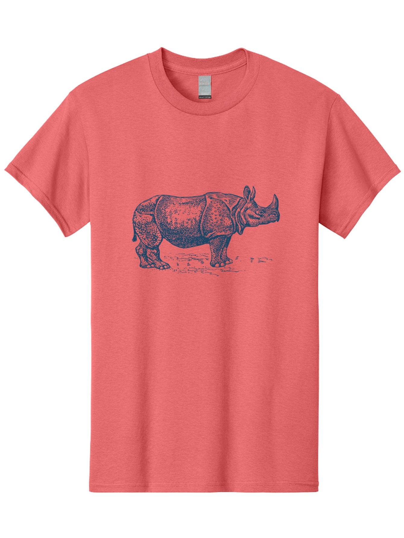 Old School Rhino Art Men'S Graphic Tee, 100% Cotton, Comfortable Casual Summer Wear, Machine Washable, Rhinoceros Illustration, Wildlife Art, Animal Portrait, Detailed Drawing, Horned Creature, Sketch Style, Exotic Animal, Wild Nature Aae555 10