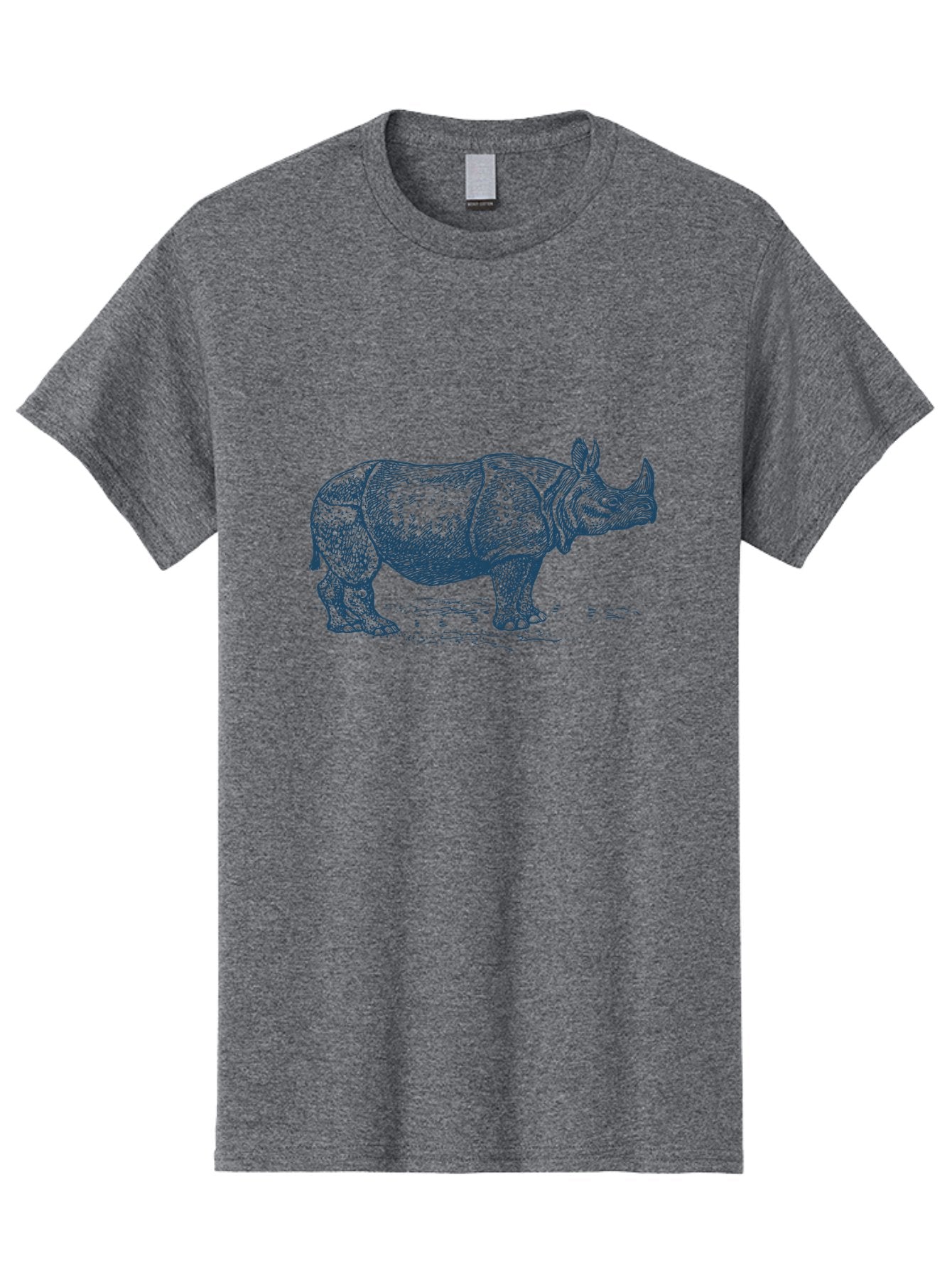 Old School Rhino Art Men'S Graphic Tee, 100% Cotton, Comfortable Casual Summer Wear, Machine Washable, Rhinoceros Illustration, Wildlife Art, Animal Portrait, Detailed Drawing, Horned Creature, Sketch Style, Exotic Animal, Wild Nature Aae555