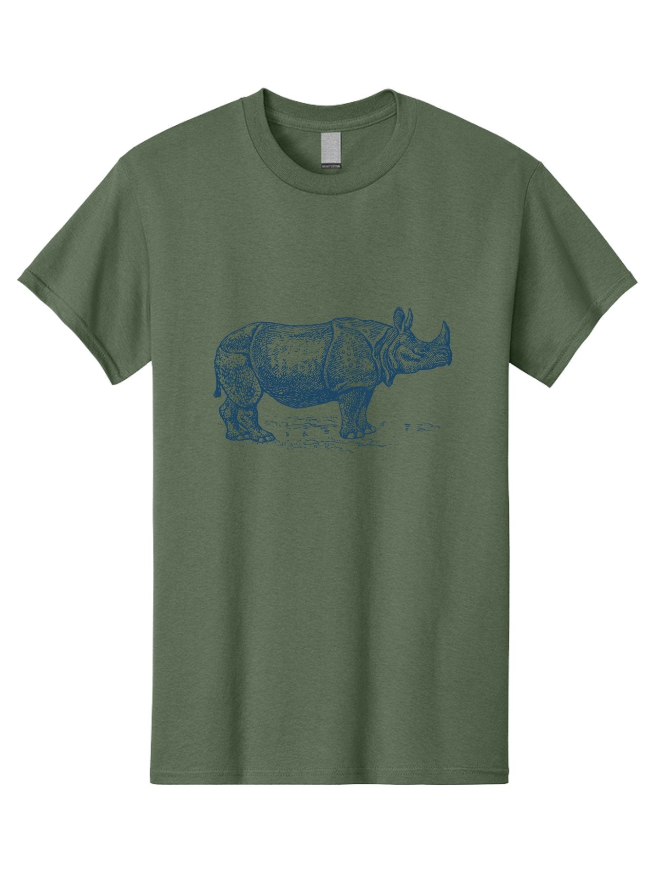 Old School Rhino Art Men'S Graphic Tee, 100% Cotton, Comfortable Casual Summer Wear, Machine Washable, Rhinoceros Illustration, Wildlife Art, Animal Portrait, Detailed Drawing, Horned Creature, Sketch Style, Exotic Animal, Wild Nature Aae555 7