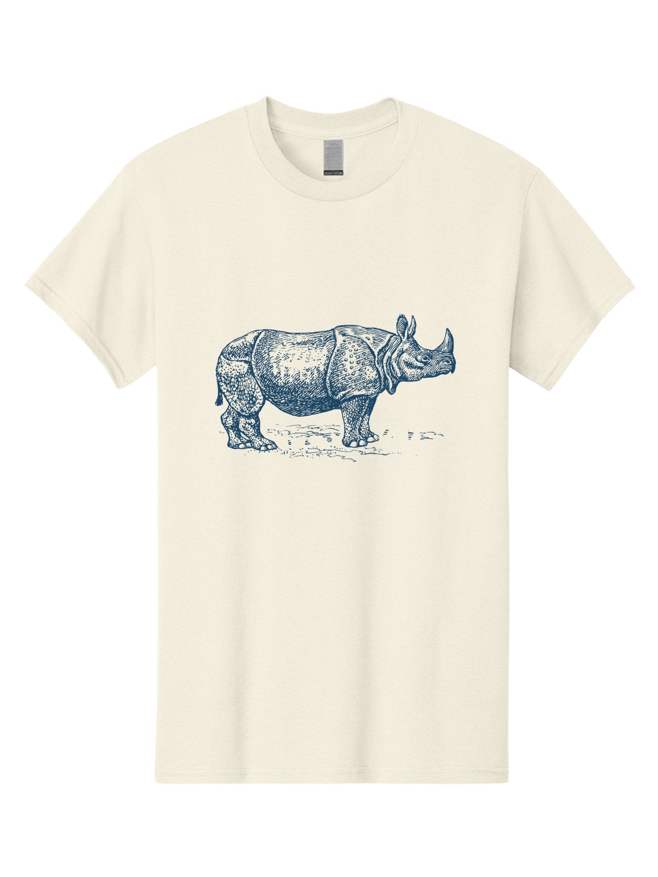 Old School Rhino Art Men'S Graphic Tee, 100% Cotton, Comfortable Casual Summer Wear, Machine Washable, Rhinoceros Illustration, Wildlife Art, Animal Portrait, Detailed Drawing, Horned Creature, Sketch Style, Exotic Animal, Wild Nature Aae555 11