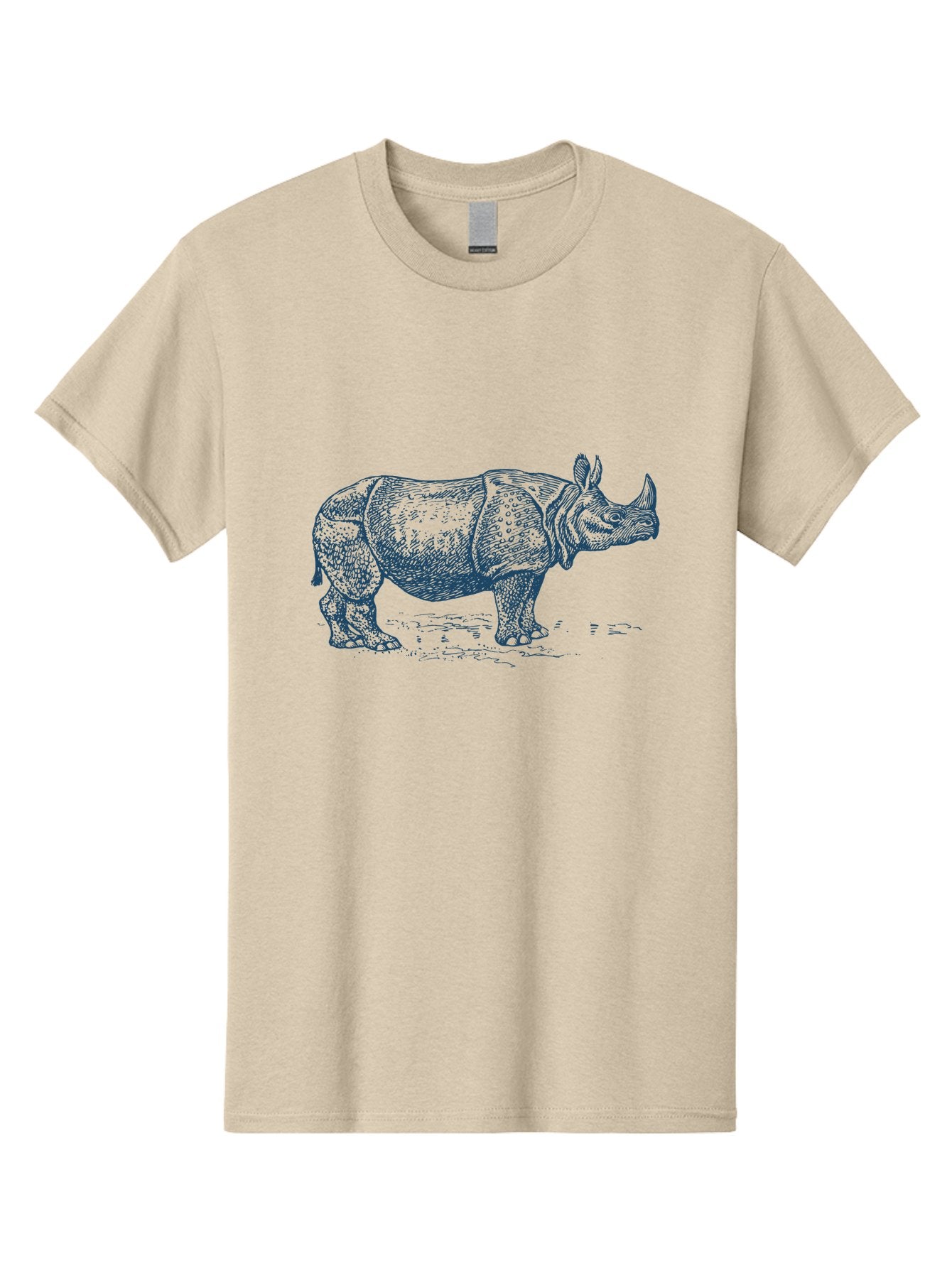 Old School Rhino Art Men'S Graphic Tee, 100% Cotton, Comfortable Casual Summer Wear, Machine Washable, Rhinoceros Illustration, Wildlife Art, Animal Portrait, Detailed Drawing, Horned Creature, Sketch Style, Exotic Animal, Wild Nature Aae555 4