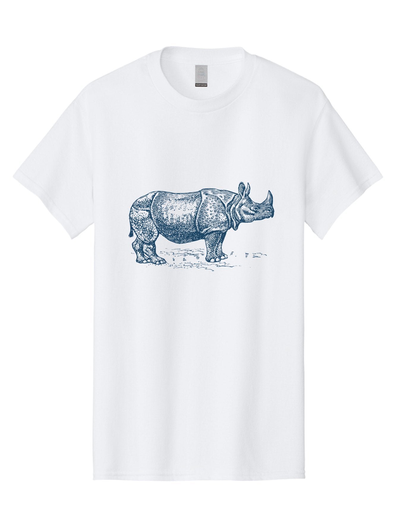 Old School Rhino Art Men'S Graphic Tee, 100% Cotton, Comfortable Casual Summer Wear, Machine Washable, Rhinoceros Illustration, Wildlife Art, Animal Portrait, Detailed Drawing, Horned Creature, Sketch Style, Exotic Animal, Wild Nature Aae555 8