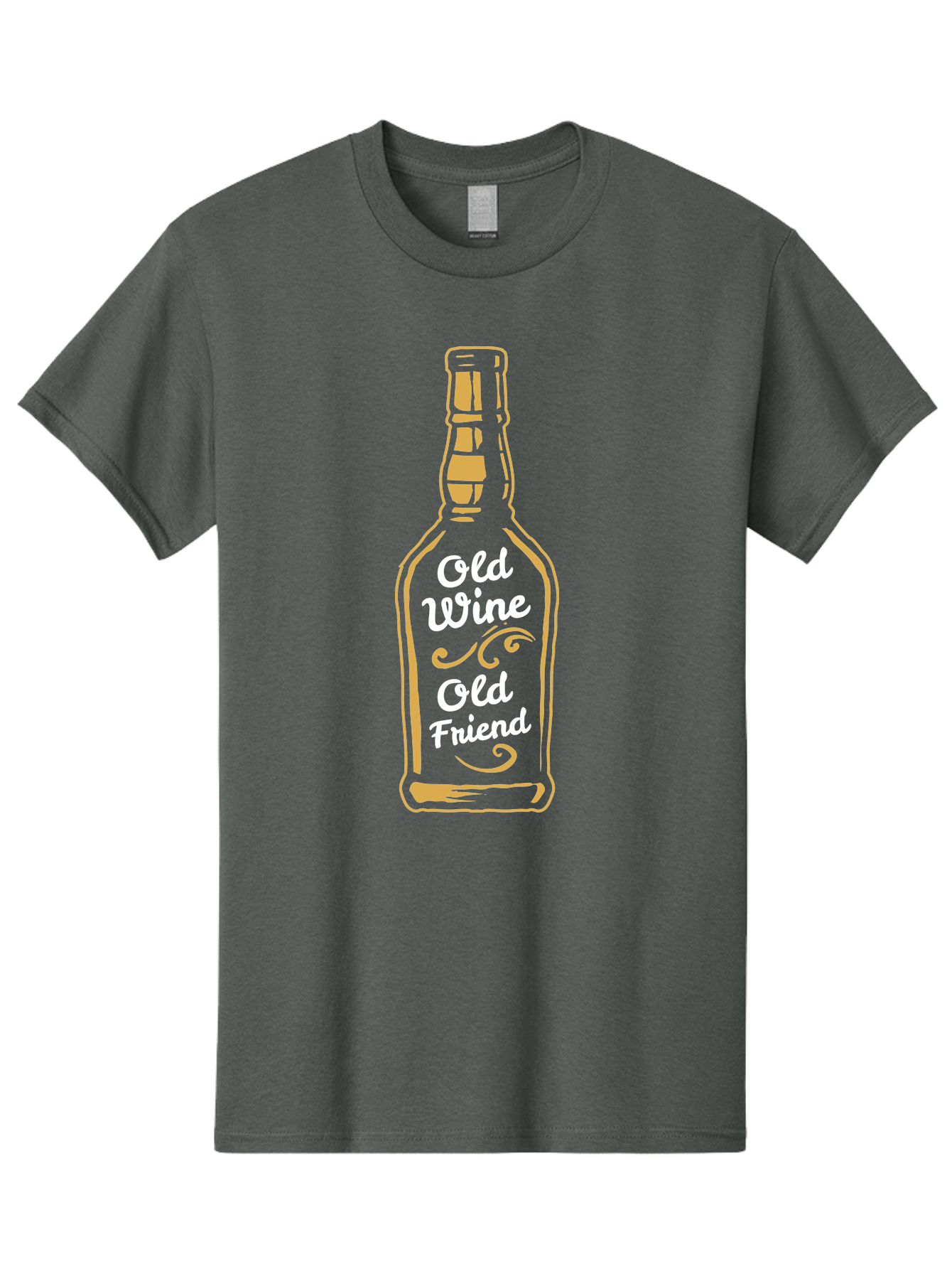 Old Wine Old Friend Men'S Graphic Tee, 100% Cotton, Comfortable Casual Summer Wear, Machine Washable, Wine Bottle Graphic, Old Wine Old Friend, Friendship Quote, Wine Lover Gift, Vintage Style Illustration, Wine Appreciation, Wine Bottle Art Aae557 13