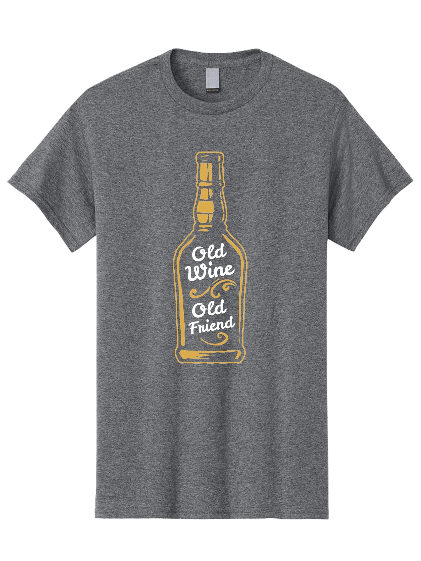 Old Wine Old Friend Men'S Graphic Tee, 100% Cotton, Comfortable Casual Summer Wear, Machine Washable, Wine Bottle Graphic, Old Wine Old Friend, Friendship Quote, Wine Lover Gift, Vintage Style Illustration, Wine Appreciation, Wine Bottle Art Aae557 3