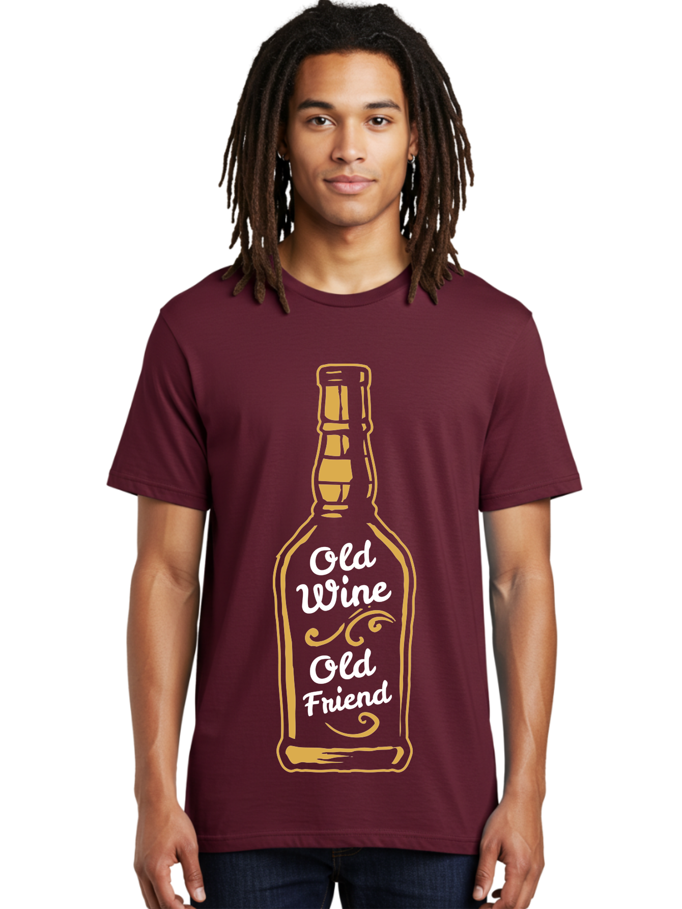 Old Wine Old Friend Men'S Graphic Tee, 100% Cotton, Comfortable Casual Summer Wear, Machine Washable, Wine Bottle Graphic, Old Wine Old Friend, Friendship Quote, Wine Lover Gift, Vintage Style Illustration, Wine Appreciation, Wine Bottle Art Aae557 12