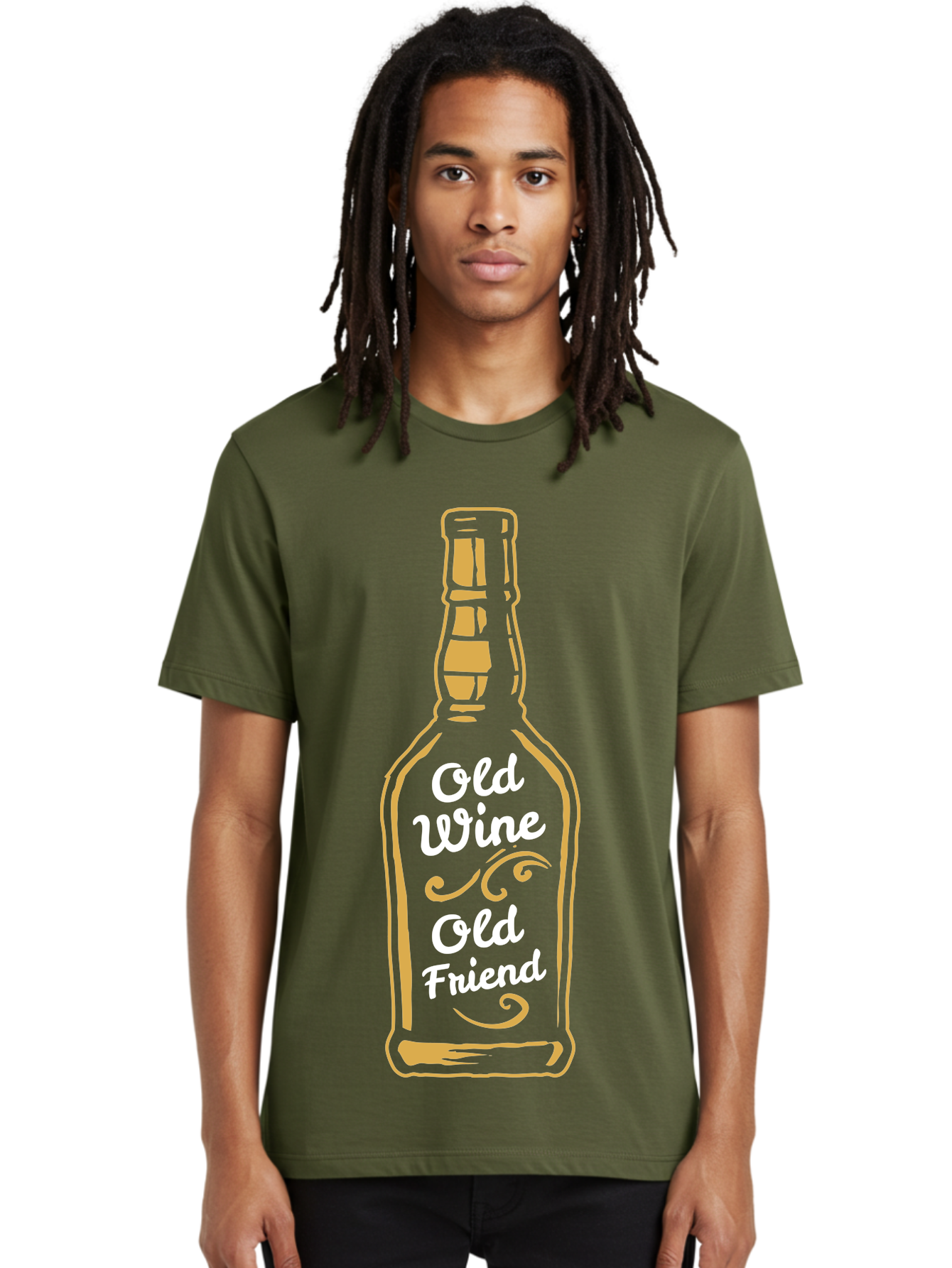 Old Wine Old Friend Men'S Graphic Tee, 100% Cotton, Comfortable Casual Summer Wear, Machine Washable, Wine Bottle Graphic, Old Wine Old Friend, Friendship Quote, Wine Lover Gift, Vintage Style Illustration, Wine Appreciation, Wine Bottle Art Aae557 8