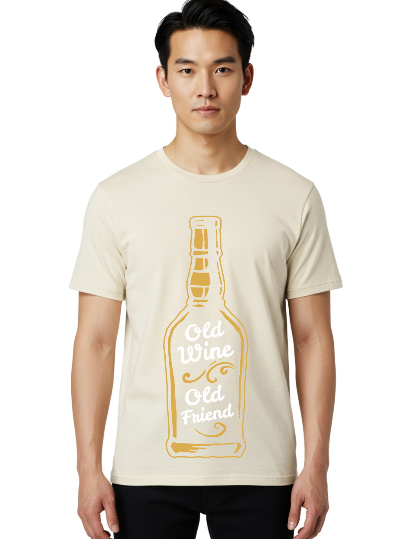 Old Wine Old Friend Men'S Graphic Tee, 100% Cotton, Comfortable Casual Summer Wear, Machine Washable, Wine Bottle Graphic, Old Wine Old Friend, Friendship Quote, Wine Lover Gift, Vintage Style Illustration, Wine Appreciation, Wine Bottle Art Aae557 22