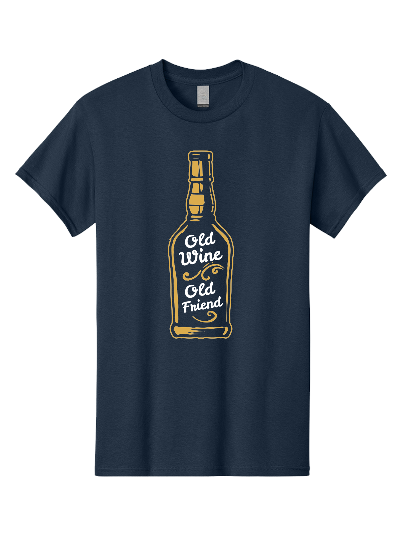 Old Wine Old Friend Men'S Graphic Tee, 100% Cotton, Comfortable Casual Summer Wear, Machine Washable, Wine Bottle Graphic, Old Wine Old Friend, Friendship Quote, Wine Lover Gift, Vintage Style Illustration, Wine Appreciation, Wine Bottle Art Aae557 23