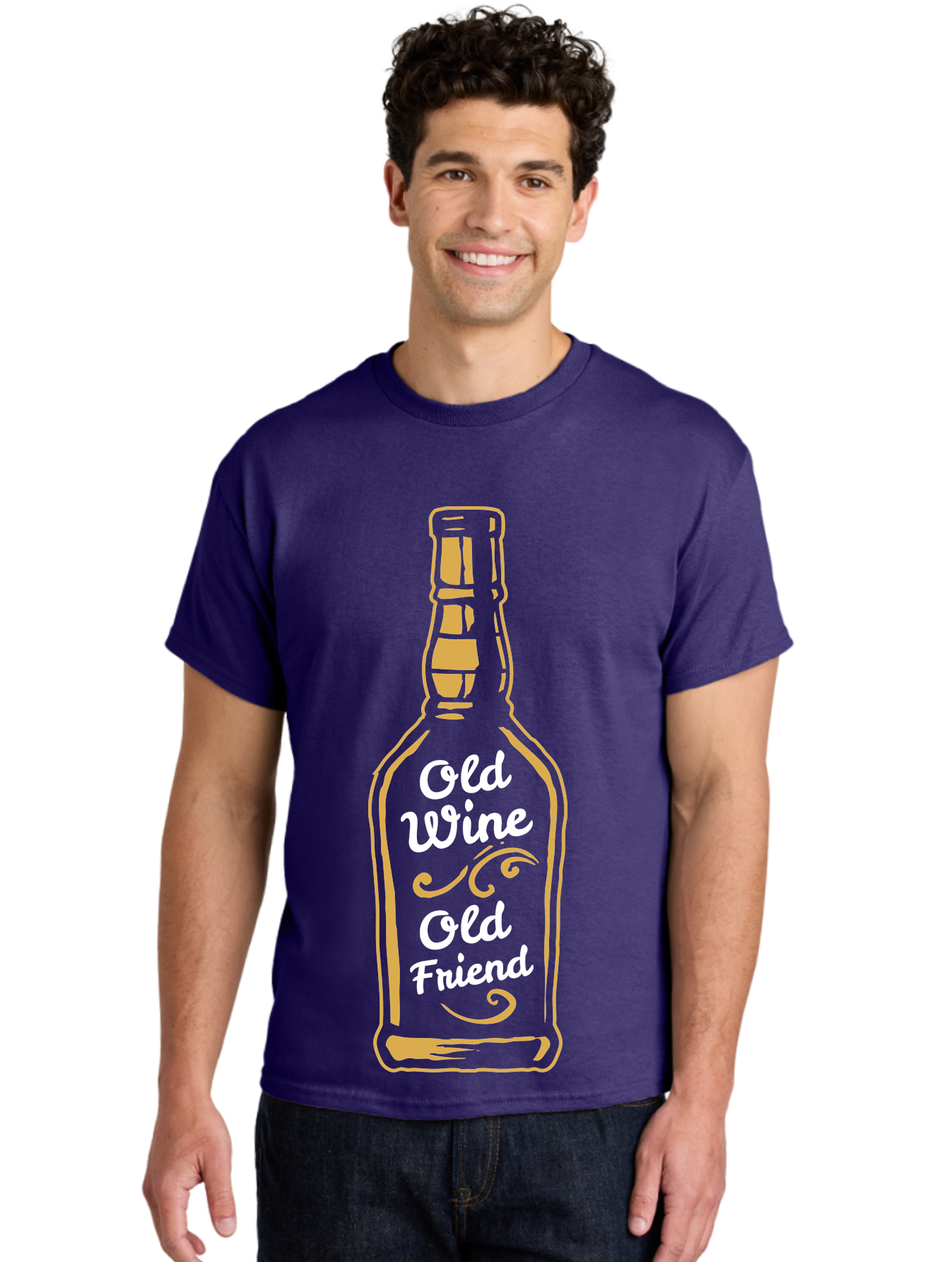 Old Wine Old Friend Men'S Graphic Tee, 100% Cotton, Comfortable Casual Summer Wear, Machine Washable, Wine Bottle Graphic, Old Wine Old Friend, Friendship Quote, Wine Lover Gift, Vintage Style Illustration, Wine Appreciation, Wine Bottle Art Aae557 10