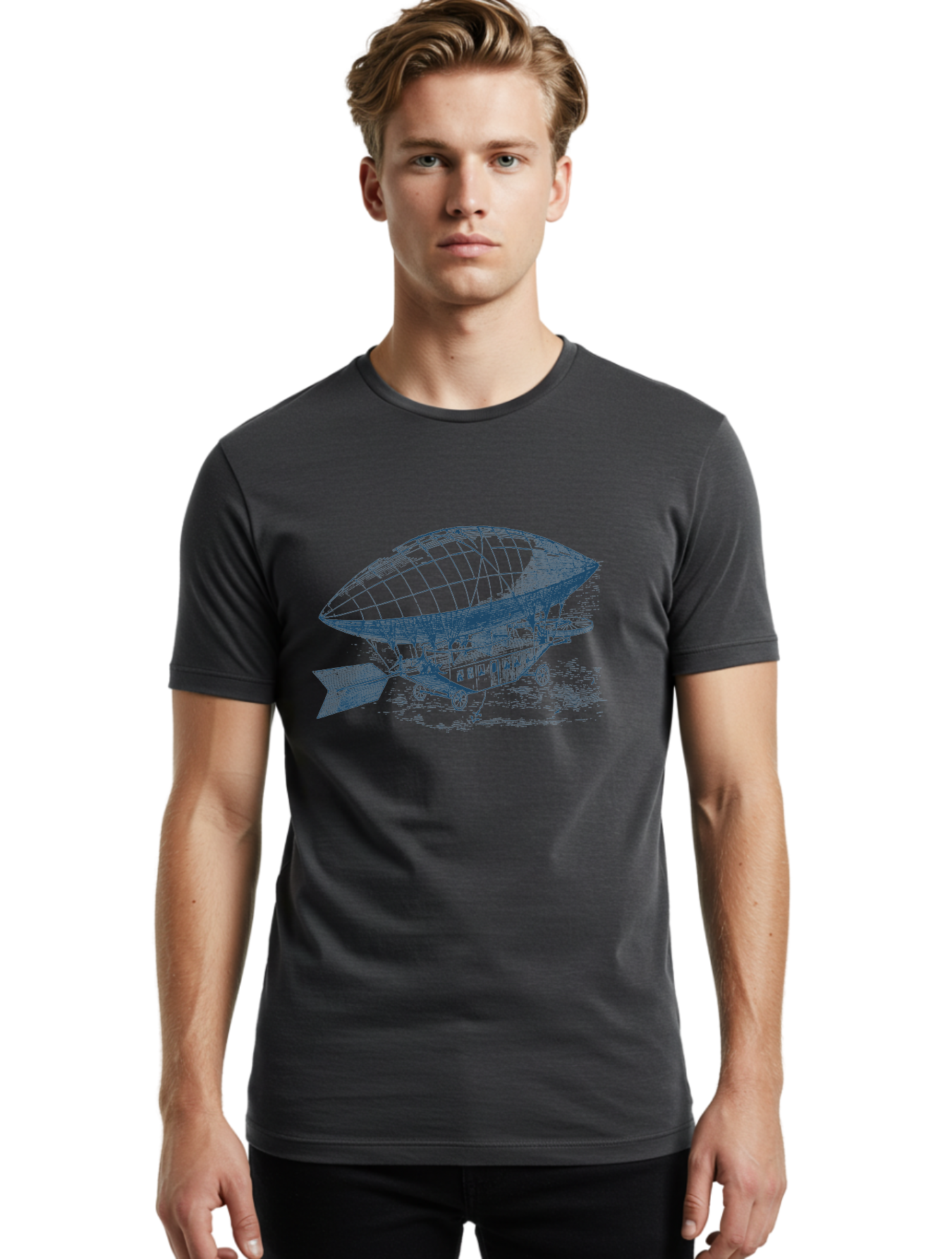 Old World Balloon Sketch Men'S Graphic Tee, 100% Cotton, Comfortable Casual Summer Wear, Machine Washable, Dirigible, Vintage Aircraft, Zeppelin, Historical Aviation, Transportation Innovation, Old-Fashioned Flying Machine Aae559 6