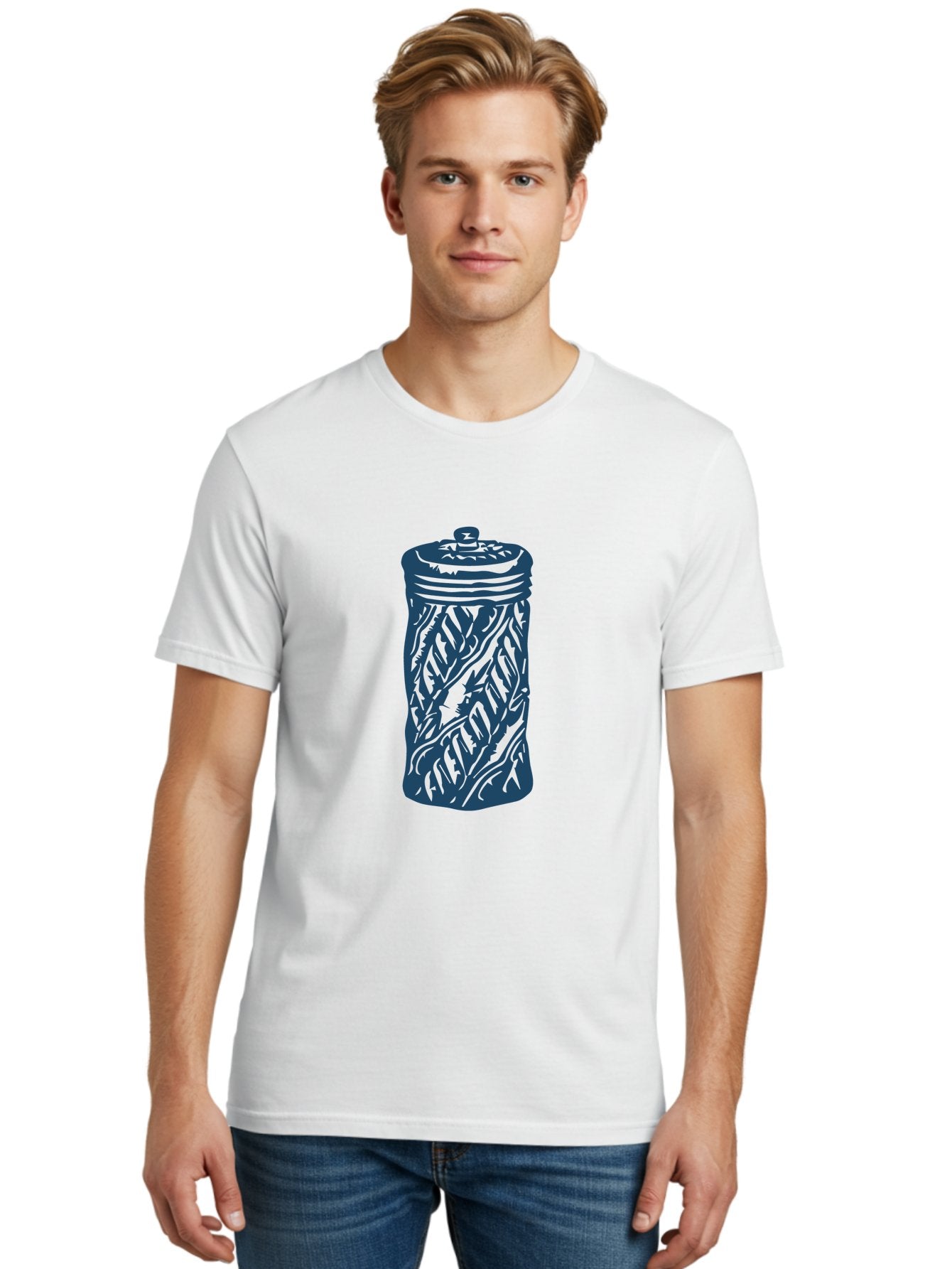 Old-Box Men'S Graphic Tee, 100% Cotton, Comfortable Casual Summer Wear, Machine Washable, Cookie Jar, Leaf Pattern, Kitchen Container, Tableware, Graphic Illustration, Abstract Leaf Design, Blue And Green Aae562 19