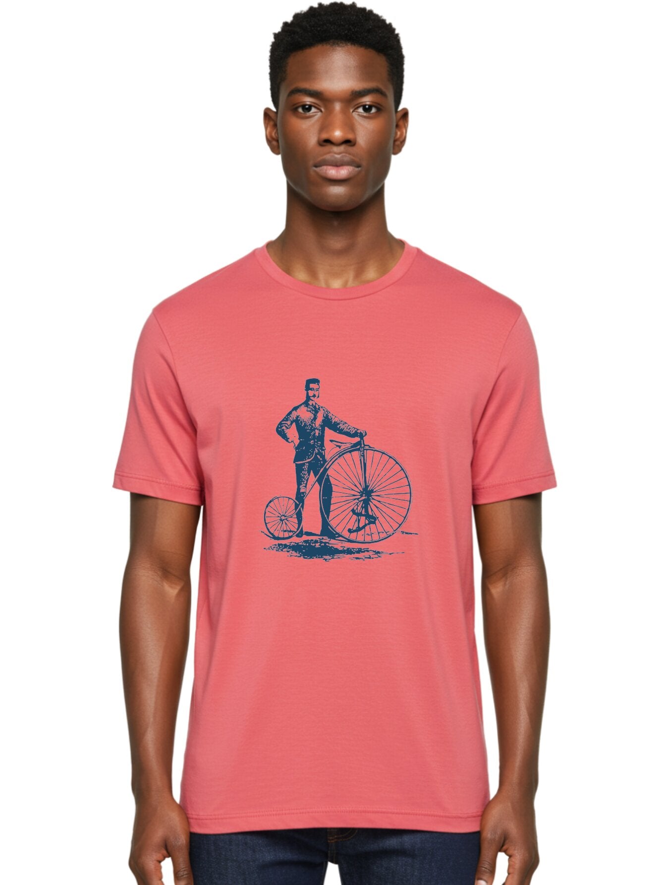 Men-With-Bike Men'S Graphic Tee, 100% Cotton, Comfortable Casual Summer Wear, Machine Washable, Vintage Bicycle, Penny Farthing Bike, Old-Fashioned Cycling, Antique Transportation, Historic Vehicle, Classic Design, Retro Style, Cycling History Aae563 16