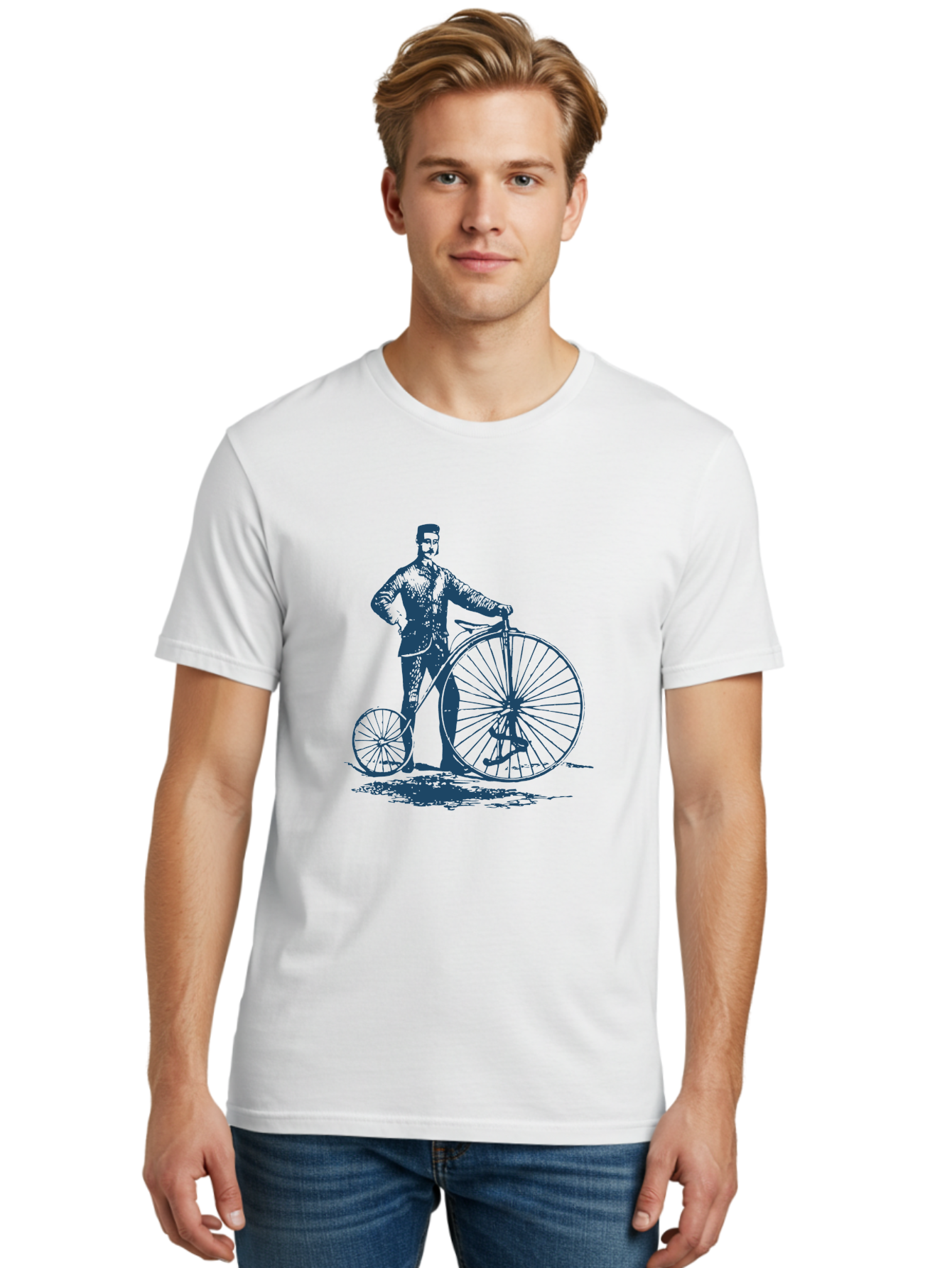 Men-With-Bike Men'S Graphic Tee, 100% Cotton, Comfortable Casual Summer Wear, Machine Washable, Vintage Bicycle, Penny Farthing Bike, Old-Fashioned Cycling, Antique Transportation, Historic Vehicle, Classic Design, Retro Style, Cycling History Aae563 6