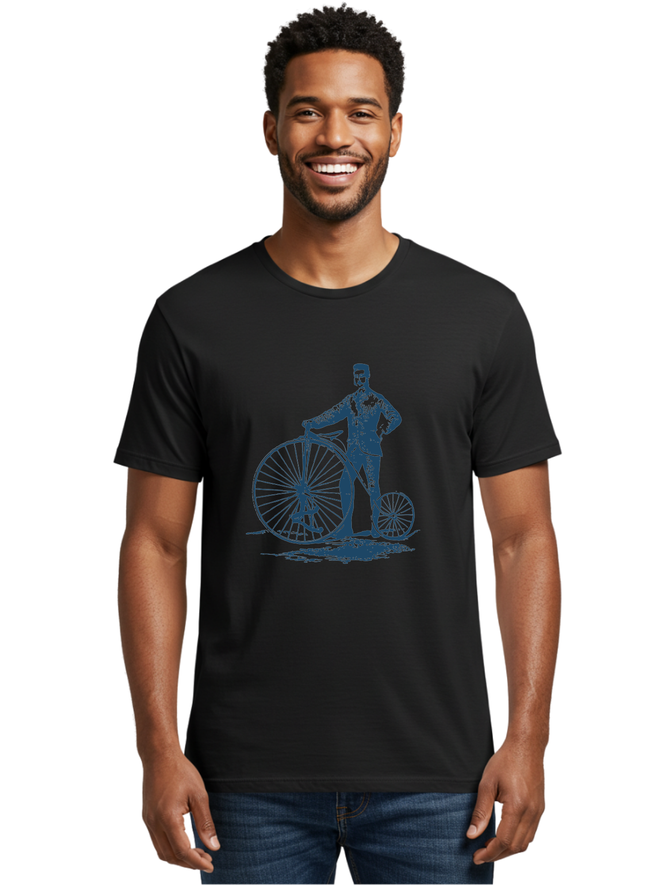 Old-Fashioned Gentleman And Bicycle 2 Men'S Graphic Tee, 100% Cotton, Comfortable Casual Summer Wear, Machine Washable, Vintage Bicycle, Penny-Farthing Bike, Antique Cycle, Classic Transport, Nostalgic Vehicle, Historical Bike, Retro Cycling Aae564