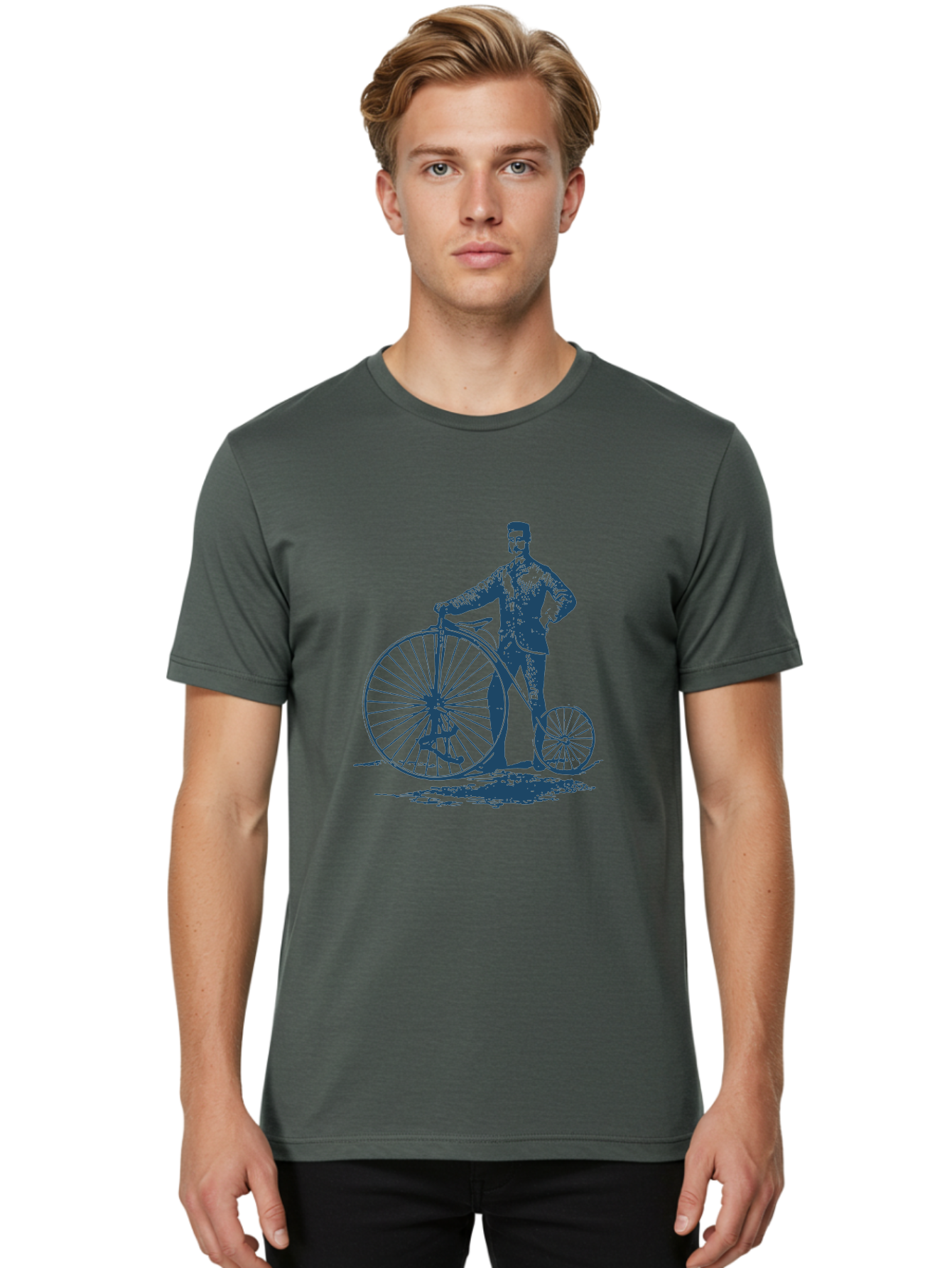 Old-Fashioned Gentleman And Bicycle 2 Men'S Graphic Tee, 100% Cotton, Comfortable Casual Summer Wear, Machine Washable, Vintage Bicycle, Penny-Farthing Bike, Antique Cycle, Classic Transport, Nostalgic Vehicle, Historical Bike, Retro Cycling Aae564 28