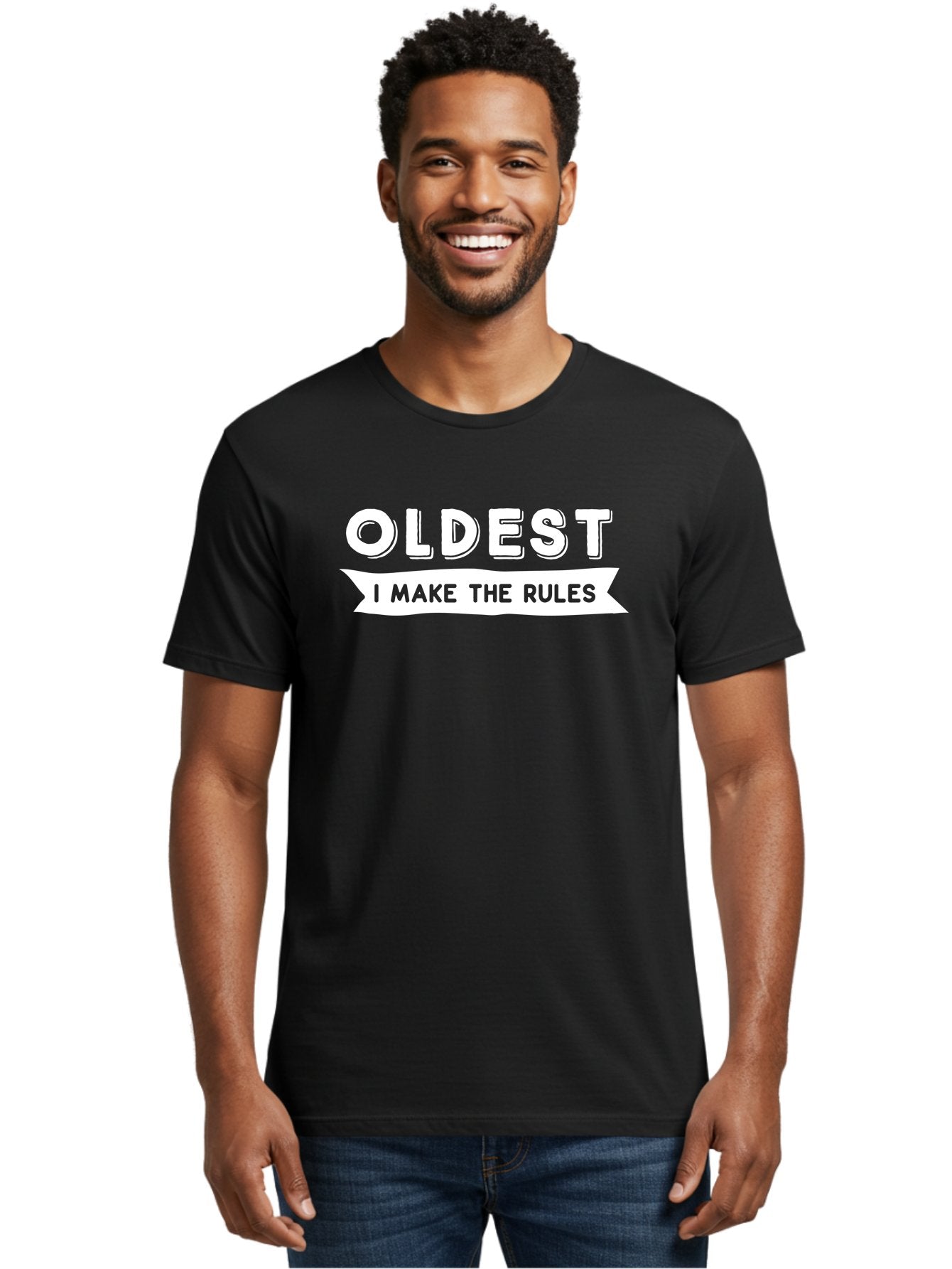 Oldest - I Make The Rules White Men'S Graphic Tee, 100% Cotton, Comfortable Casual Summer Wear, Machine Washable, Eldest Sibling, Family Dynamics, Sibling Rivalry, Rule Maker, Leadership, Bold Typography, Sibling Pride, Confidence Boost Aae565 20