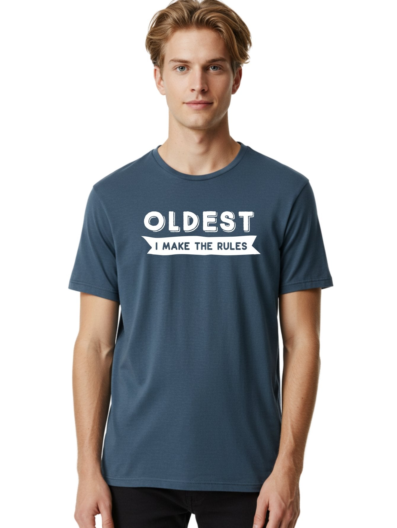 Oldest - I Make The Rules White Men'S Graphic Tee, 100% Cotton, Comfortable Casual Summer Wear, Machine Washable, Eldest Sibling, Family Dynamics, Sibling Rivalry, Rule Maker, Leadership, Bold Typography, Sibling Pride, Confidence Boost Aae565 25