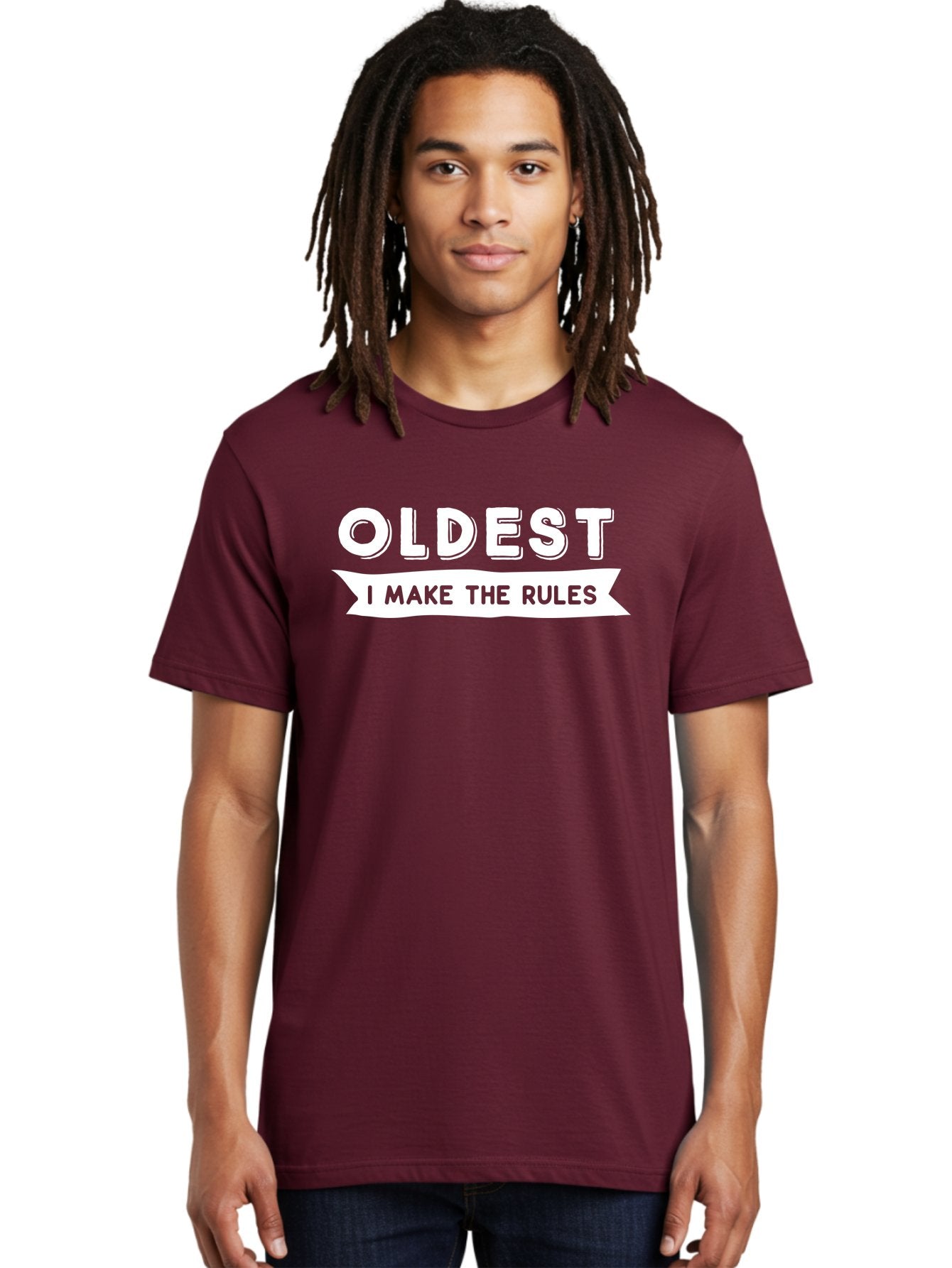 Oldest - I Make The Rules White Men'S Graphic Tee, 100% Cotton, Comfortable Casual Summer Wear, Machine Washable, Eldest Sibling, Family Dynamics, Sibling Rivalry, Rule Maker, Leadership, Bold Typography, Sibling Pride, Confidence Boost Aae565 18