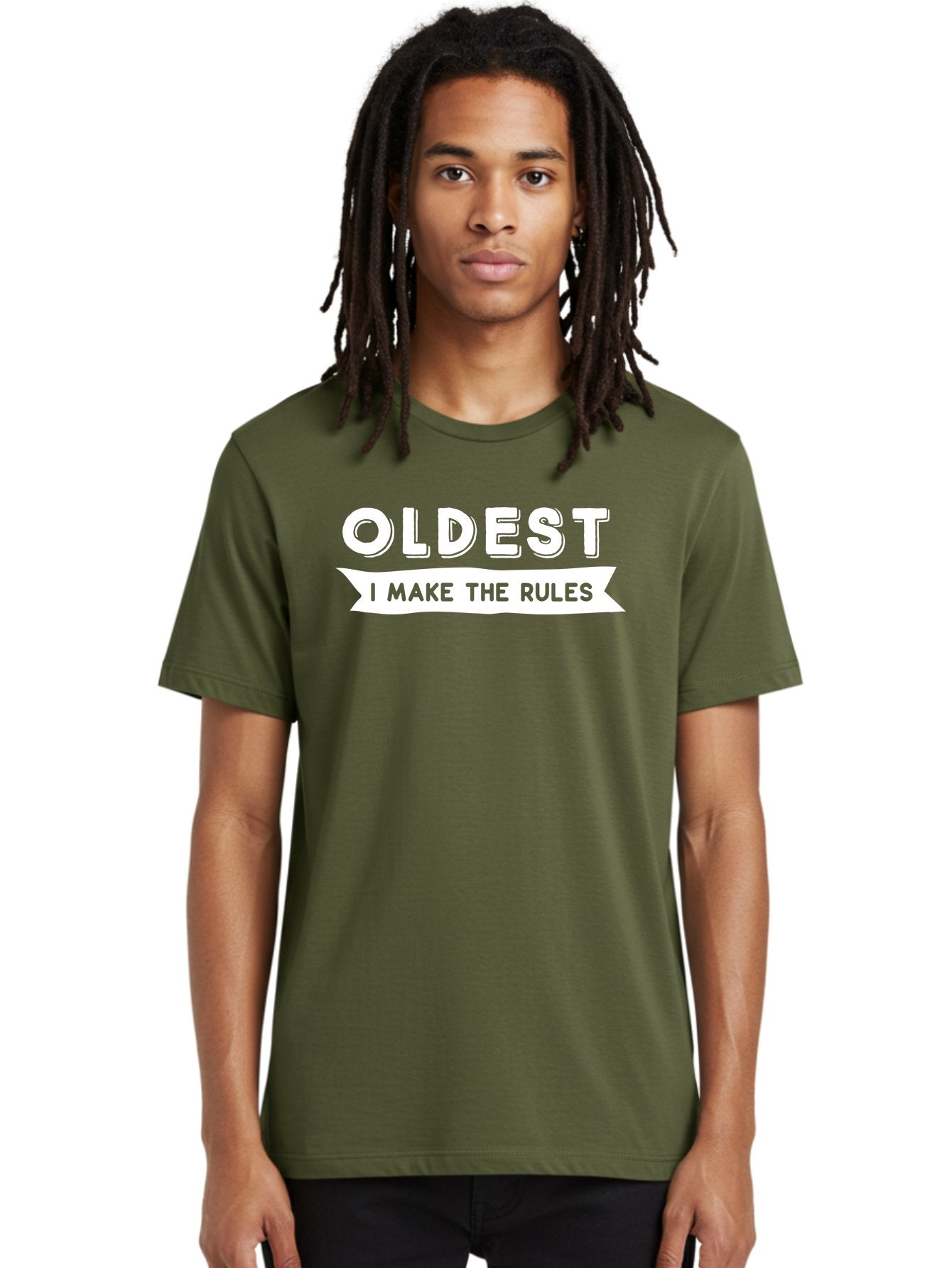 Oldest - I Make The Rules White Men'S Graphic Tee, 100% Cotton, Comfortable Casual Summer Wear, Machine Washable, Eldest Sibling, Family Dynamics, Sibling Rivalry, Rule Maker, Leadership, Bold Typography, Sibling Pride, Confidence Boost Aae565 22