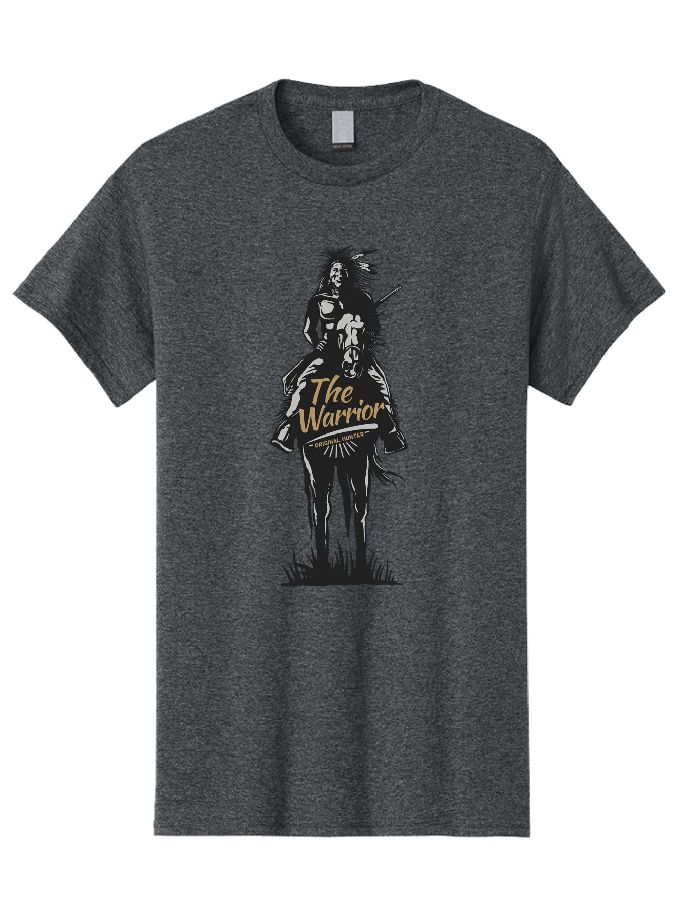 Original Hunter Men'S Graphic Tee, 100% Cotton, Comfortable Casual Summer Wear, Machine Washable, Native American Warrior On Horseback, Original Whiskey, Black And Gold Illustration, Tribal Pride, Cultural Heritage, Whiskey Branding Aae568 14