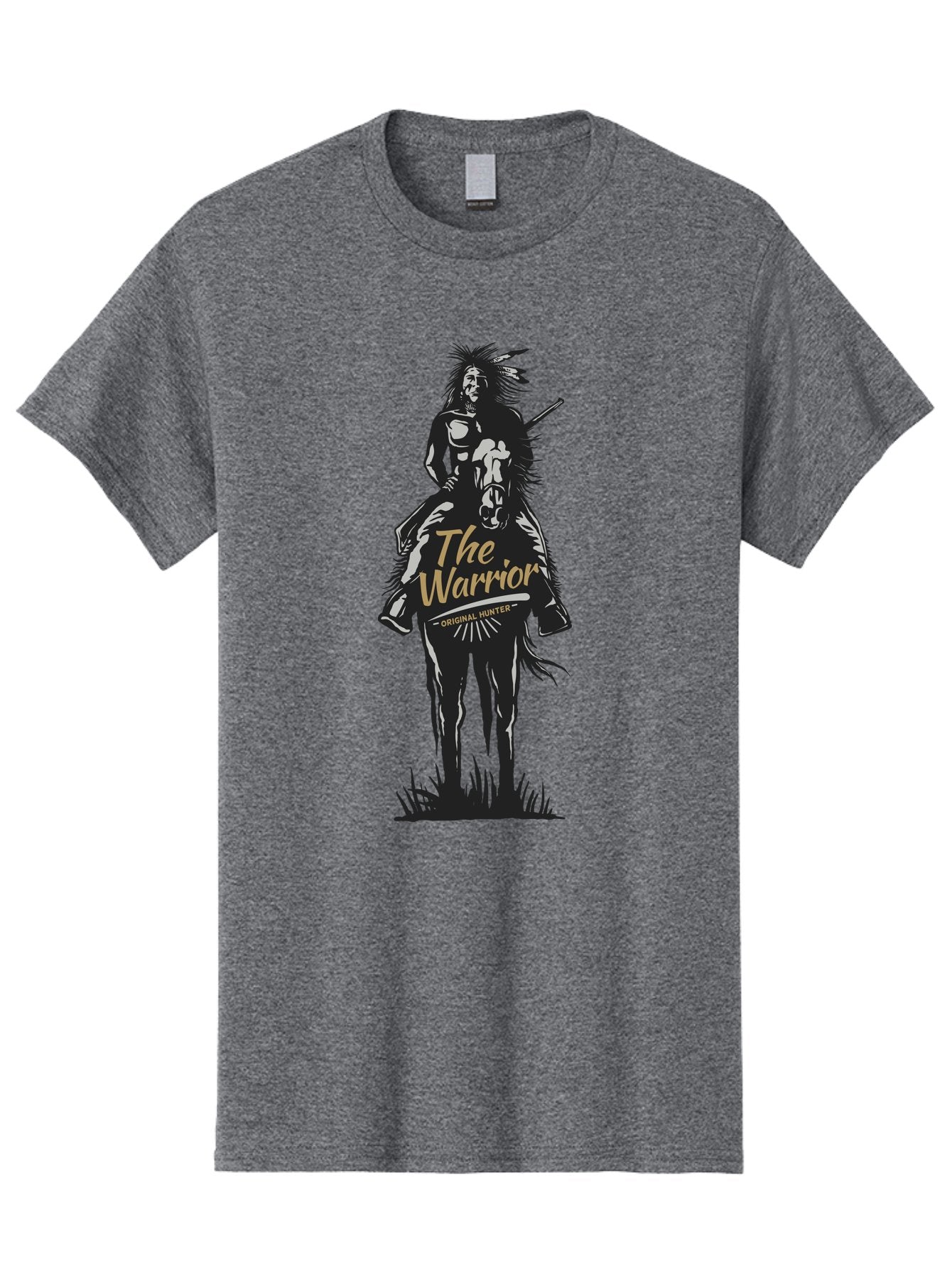 Original Hunter Men'S Graphic Tee, 100% Cotton, Comfortable Casual Summer Wear, Machine Washable, Native American Warrior On Horseback, Original Whiskey, Black And Gold Illustration, Tribal Pride, Cultural Heritage, Whiskey Branding Aae568 3