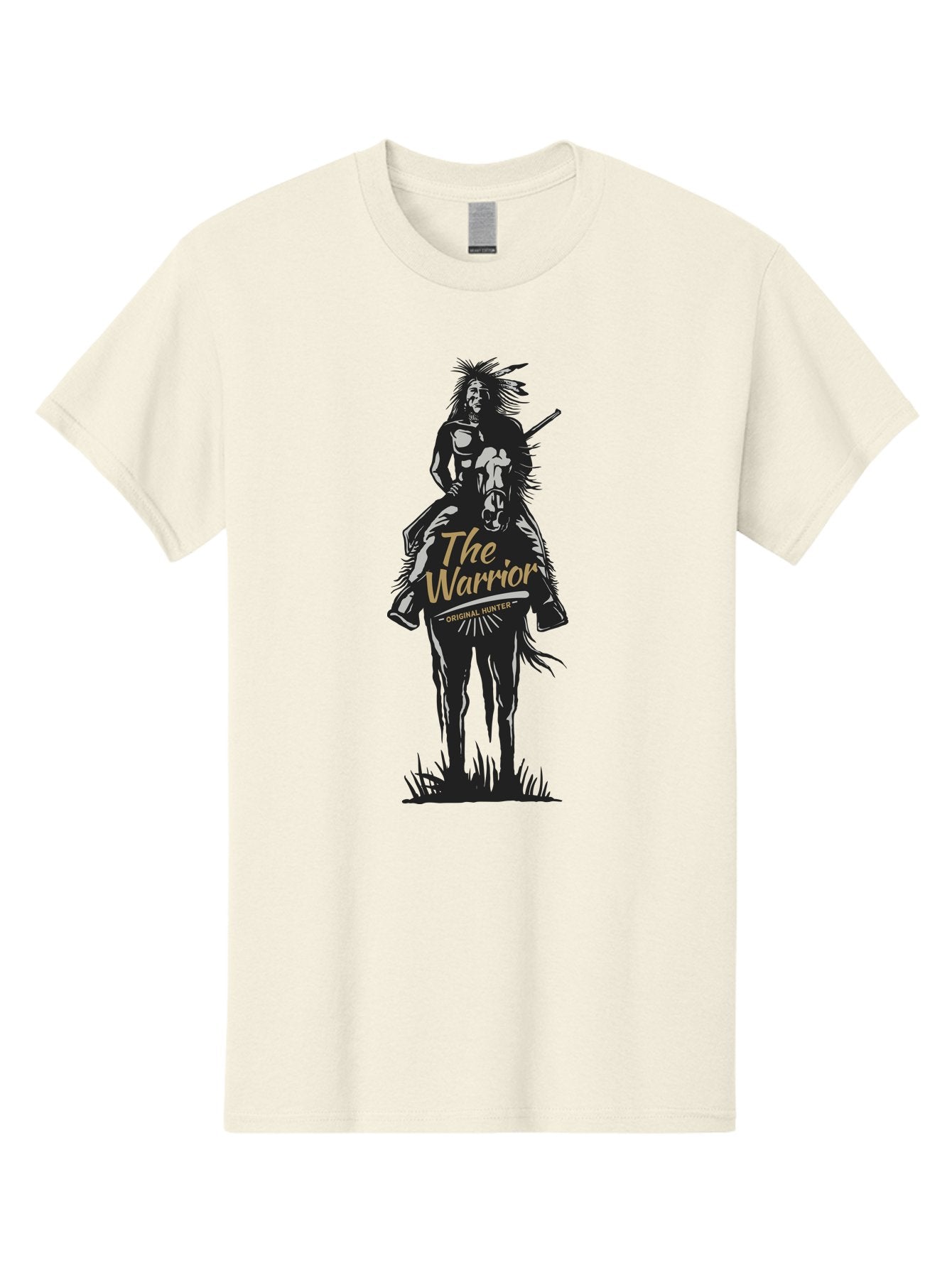 Original Hunter Men'S Graphic Tee, 100% Cotton, Comfortable Casual Summer Wear, Machine Washable, Native American Warrior On Horseback, Original Whiskey, Black And Gold Illustration, Tribal Pride, Cultural Heritage, Whiskey Branding Aae568 11