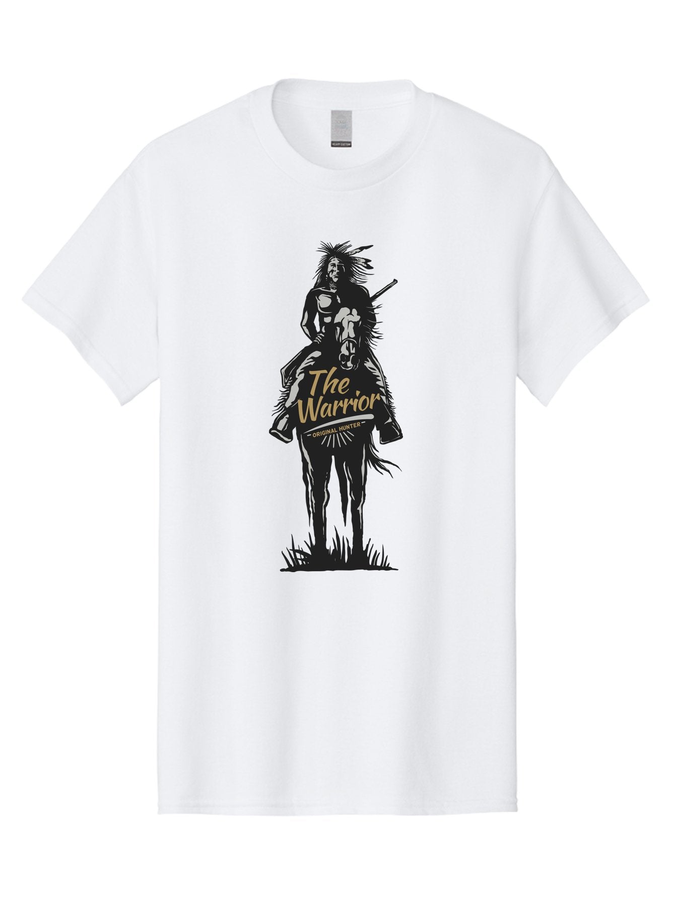 Original Hunter Men'S Graphic Tee, 100% Cotton, Comfortable Casual Summer Wear, Machine Washable, Native American Warrior On Horseback, Original Whiskey, Black And Gold Illustration, Tribal Pride, Cultural Heritage, Whiskey Branding Aae568 7