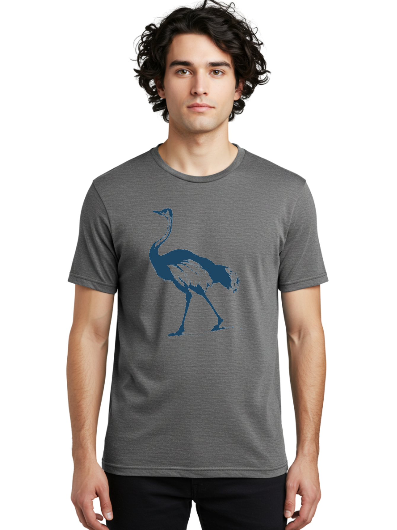 Ostrich Wildlife Men'S Graphic Tee, 100% Cotton, Comfortable Casual Summer Wear, Machine Washable, Ostrich Silhouette, Large Bird, Long Neck, Walking Pose, Dark Blue Illustration, Wildlife, Birdwatching, Nature Lover, Animal Art, Aae570 16