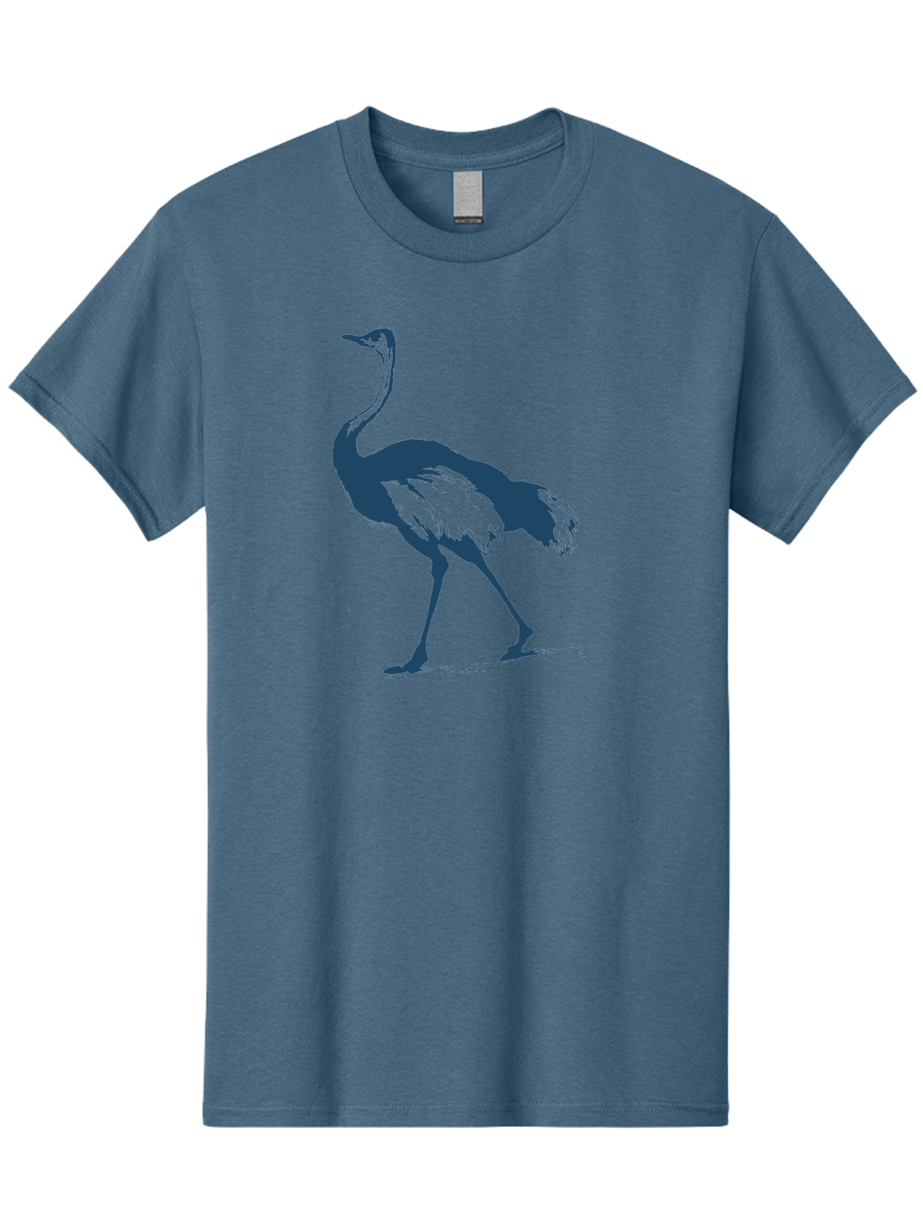 Ostrich Wildlife Men'S Graphic Tee, 100% Cotton, Comfortable Casual Summer Wear, Machine Washable, Ostrich Silhouette, Large Bird, Long Neck, Walking Pose, Dark Blue Illustration, Wildlife, Birdwatching, Nature Lover, Animal Art, Aae570 27