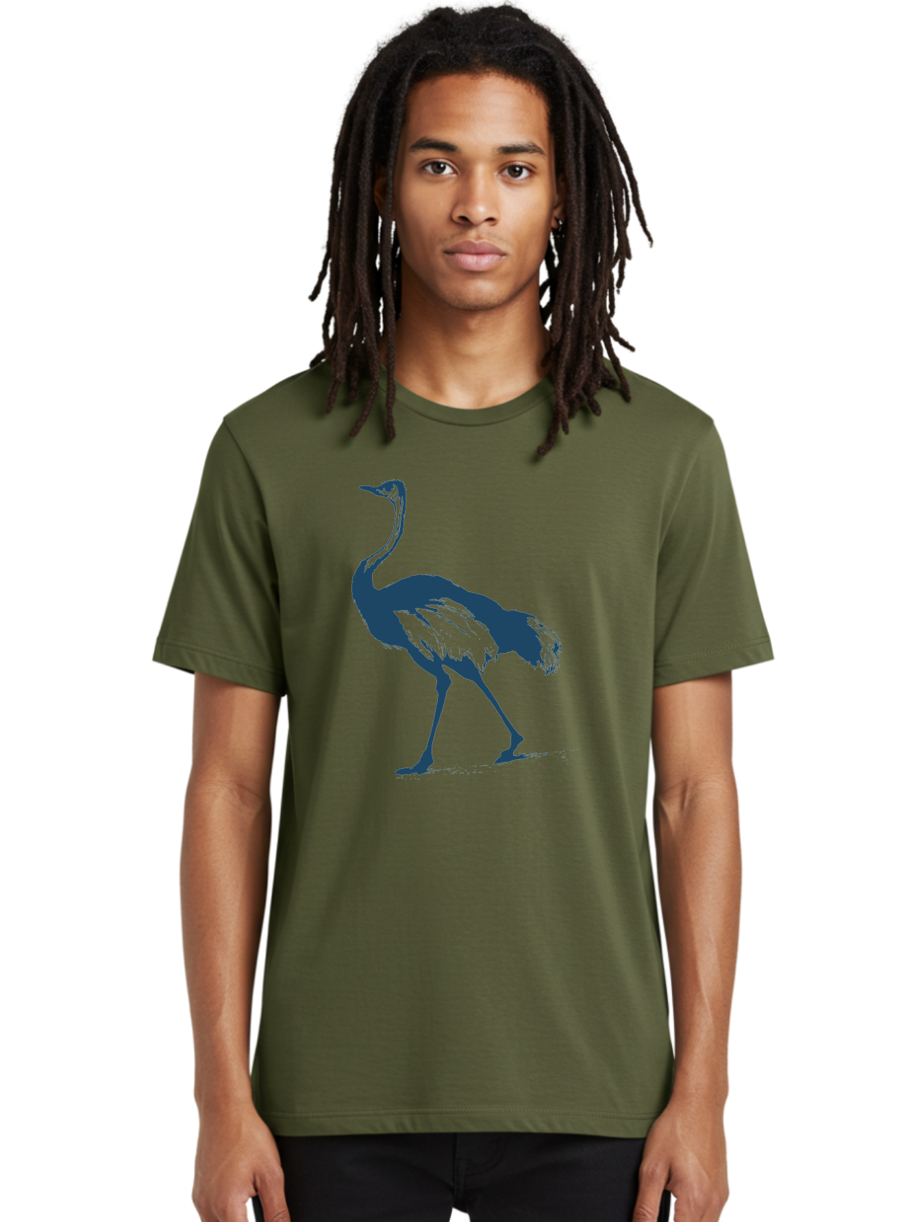 Ostrich Wildlife Men'S Graphic Tee, 100% Cotton, Comfortable Casual Summer Wear, Machine Washable, Ostrich Silhouette, Large Bird, Long Neck, Walking Pose, Dark Blue Illustration, Wildlife, Birdwatching, Nature Lover, Animal Art, Aae570 6