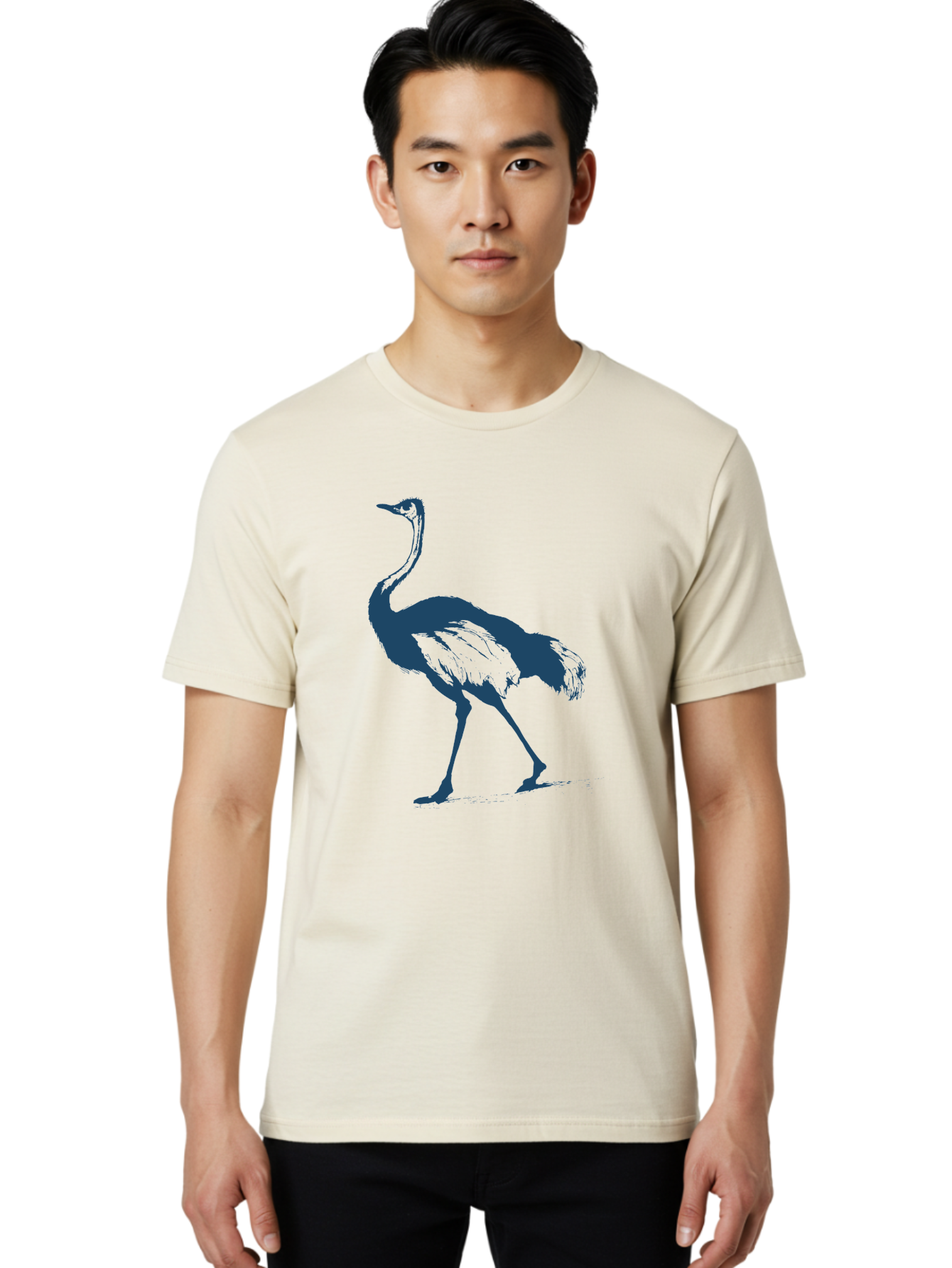 Ostrich Wildlife Men'S Graphic Tee, 100% Cotton, Comfortable Casual Summer Wear, Machine Washable, Ostrich Silhouette, Large Bird, Long Neck, Walking Pose, Dark Blue Illustration, Wildlife, Birdwatching, Nature Lover, Animal Art, Aae570 26